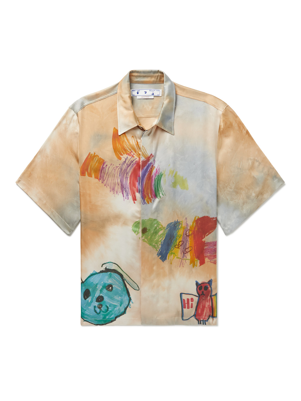 Off-white Multicolor Short Sleeved Shirt With Drawings Print In Viscose Man In Neutrals