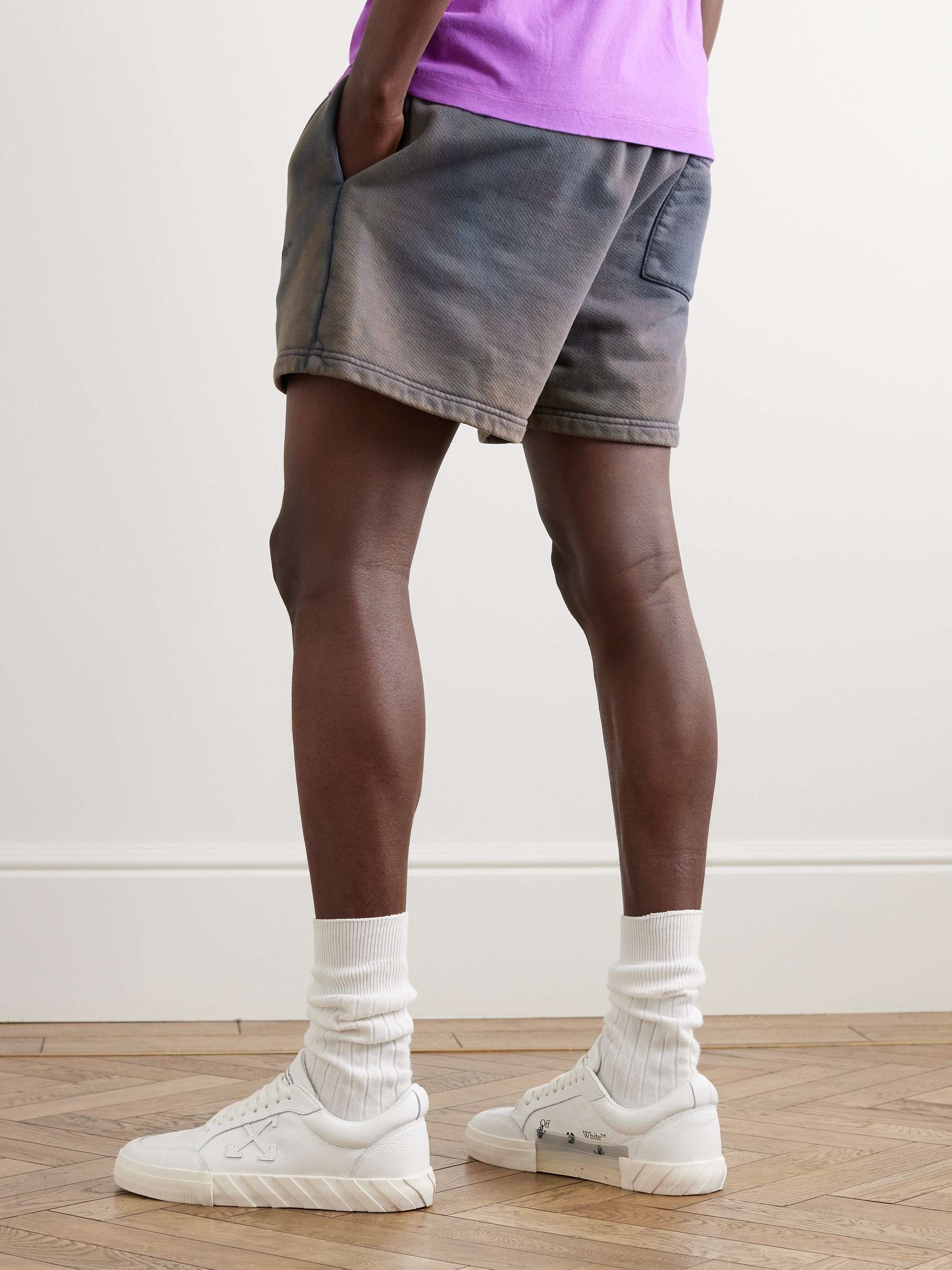 OFF-WHITE Bookish Laund Straight-Leg Logo-Appliquéd Cotton-Jersey Shorts