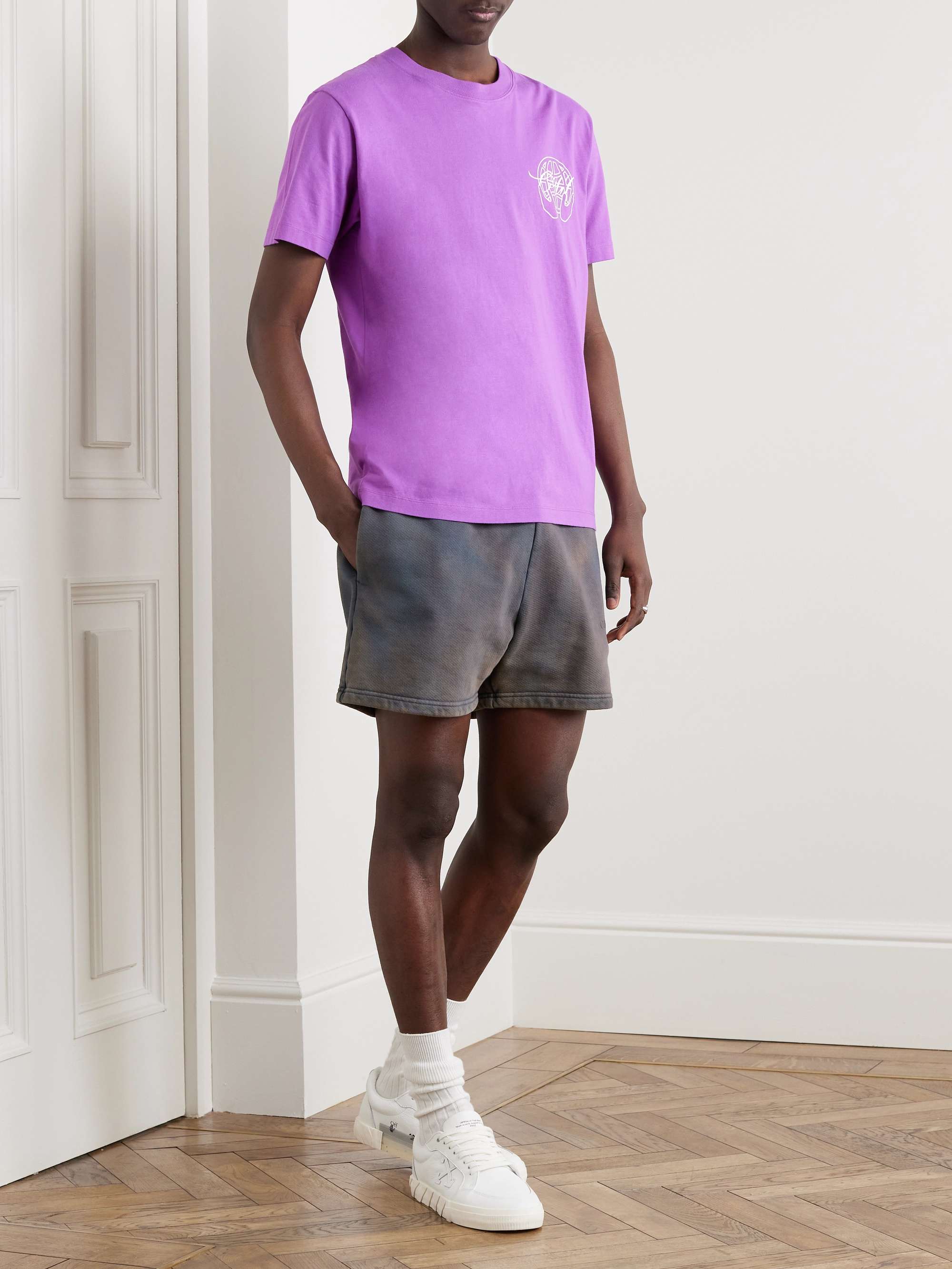 OFF-WHITE Bookish Laund Straight-Leg Logo-Appliquéd Cotton-Jersey Shorts