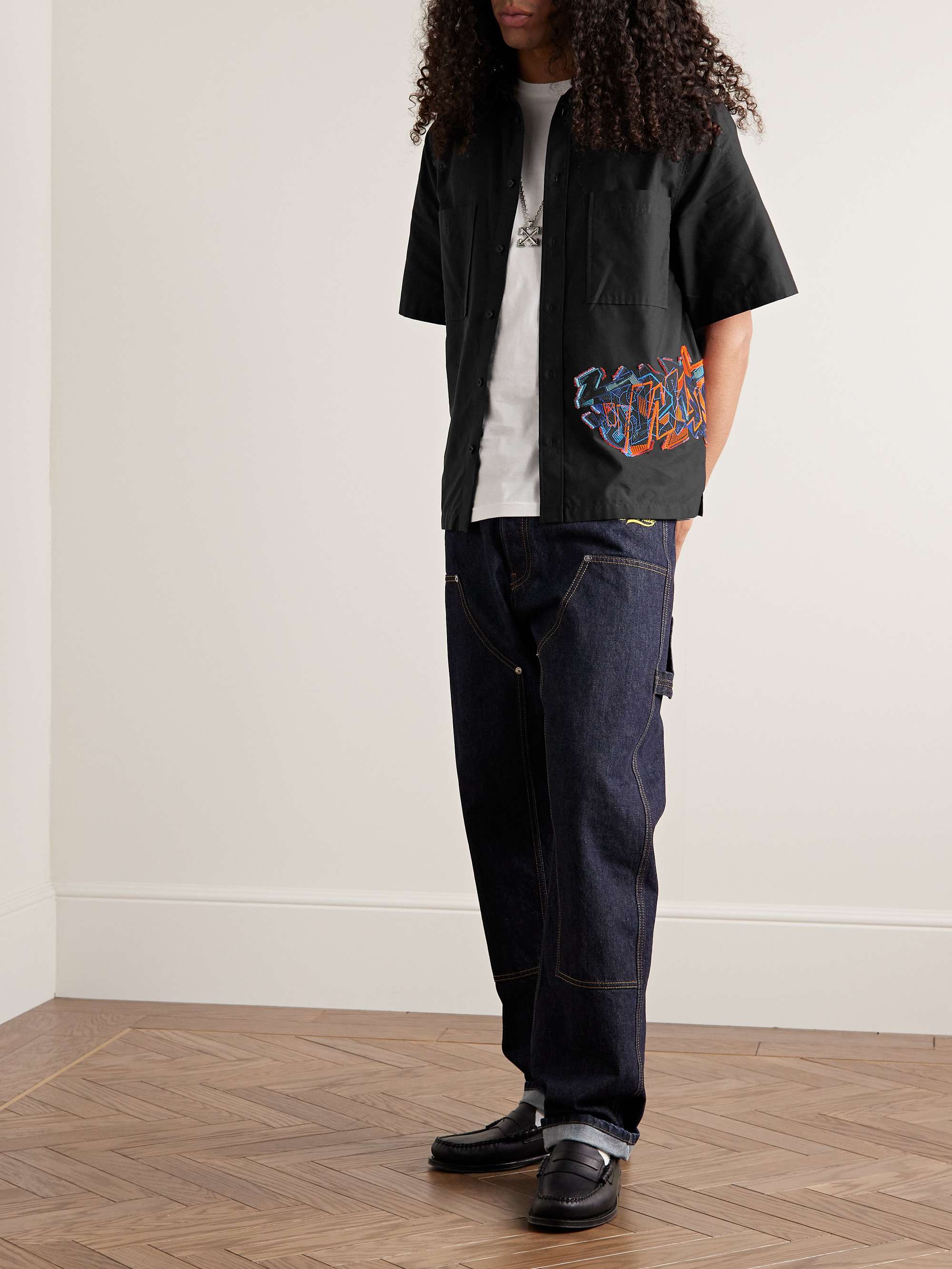 OFF-WHITE Graf Coupe' Embroidered Cotton-Blend Poplin Shirt