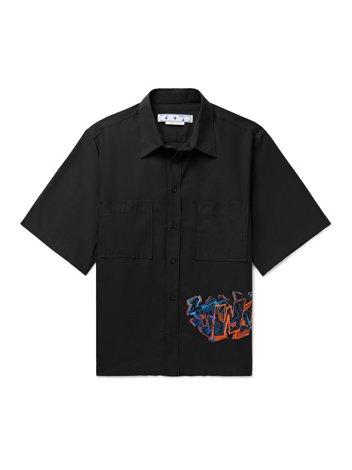 Off-white Black Short Sleeved Shirt With Multicolor Graffiti Embroidery In Cotton Blend Man In Black