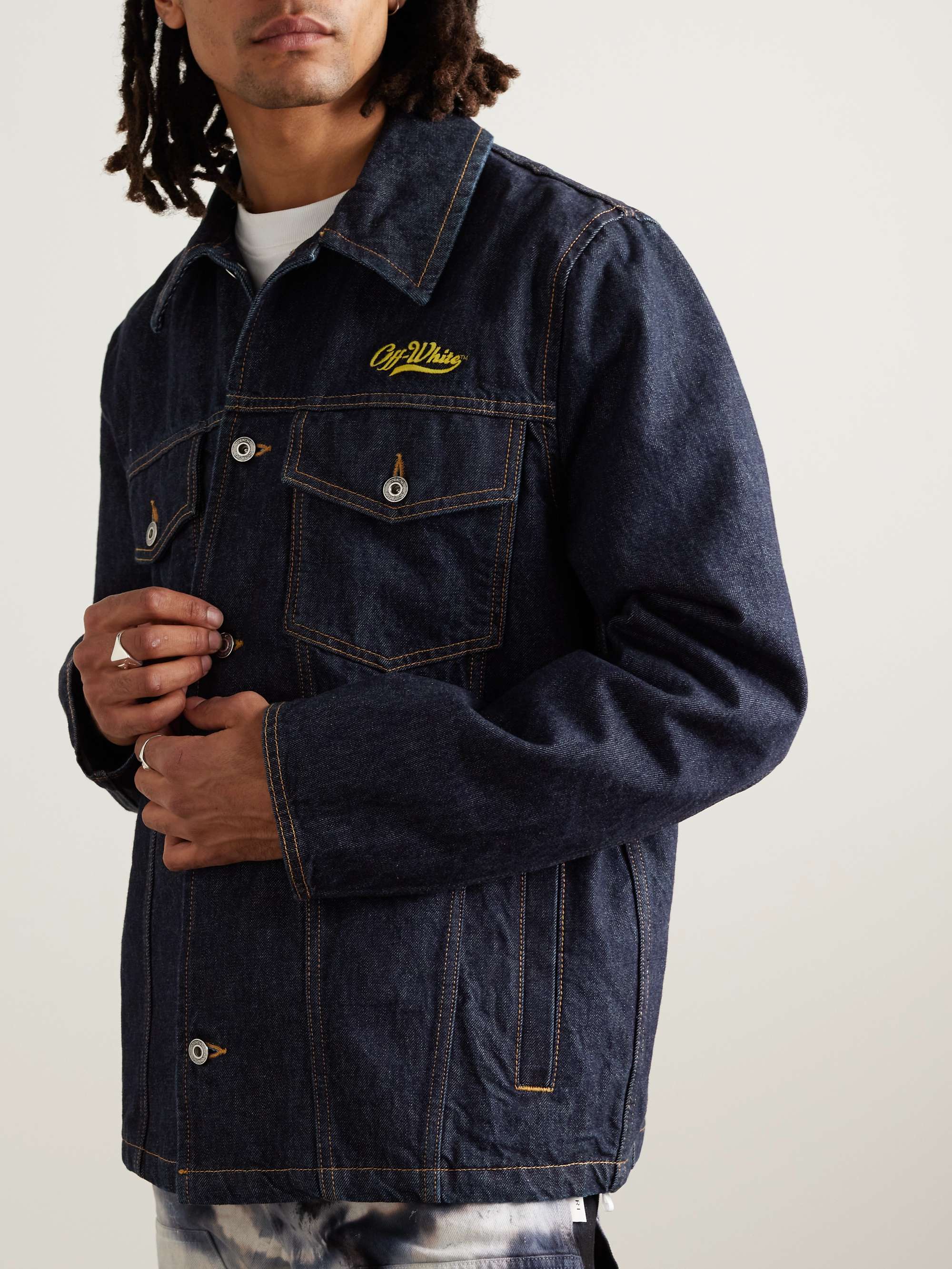 OFF-WHITE Wave Embroidered Denim Jacket