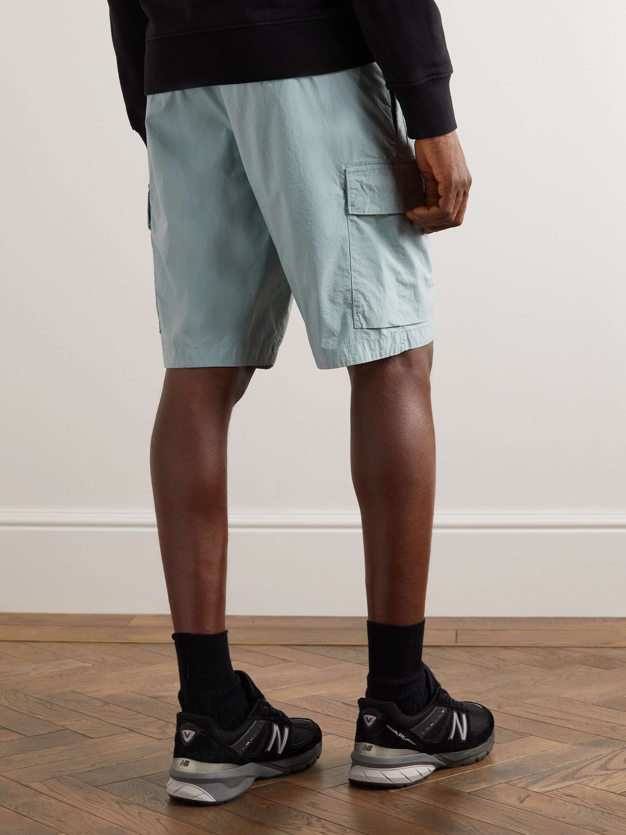 STONE ISLAND Straight-Leg Logo-Appliquéd Cotton-Blend Canvas Cargo Shorts