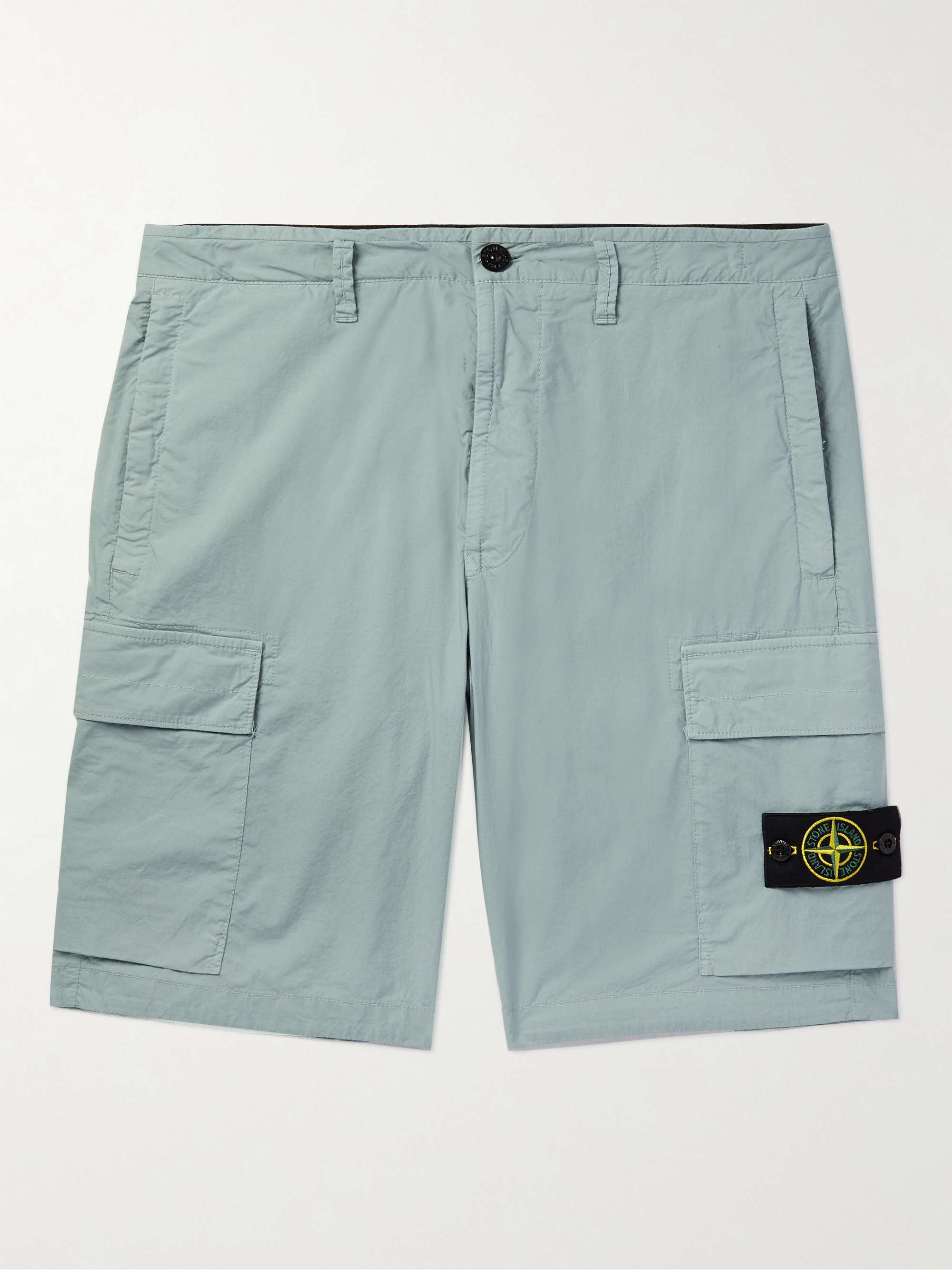 STONE ISLAND Straight-Leg Logo-Appliquéd Cotton-Blend Canvas Cargo Shorts
