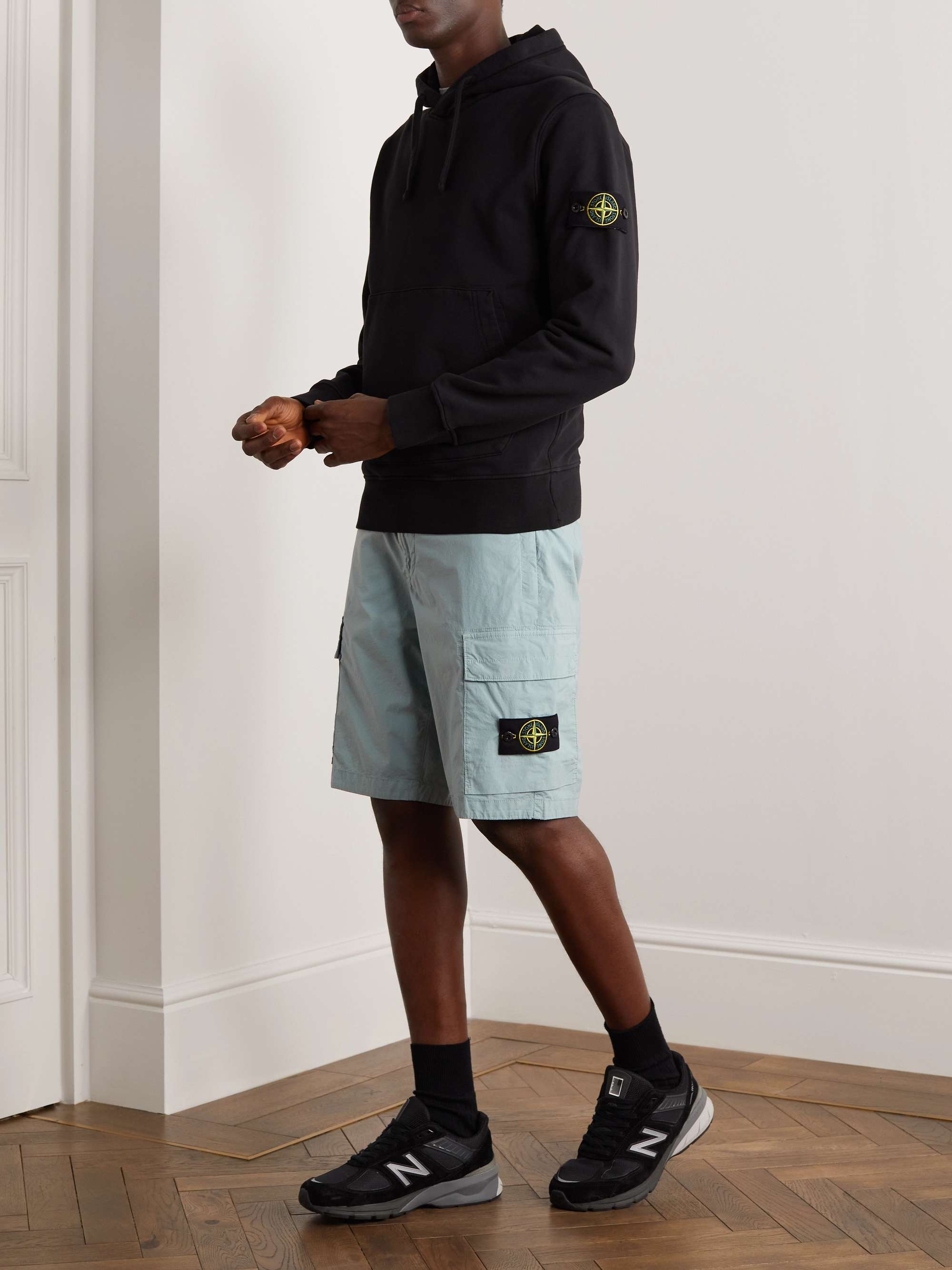 STONE ISLAND Straight-Leg Logo-Appliquéd Cotton-Blend Canvas Cargo Shorts