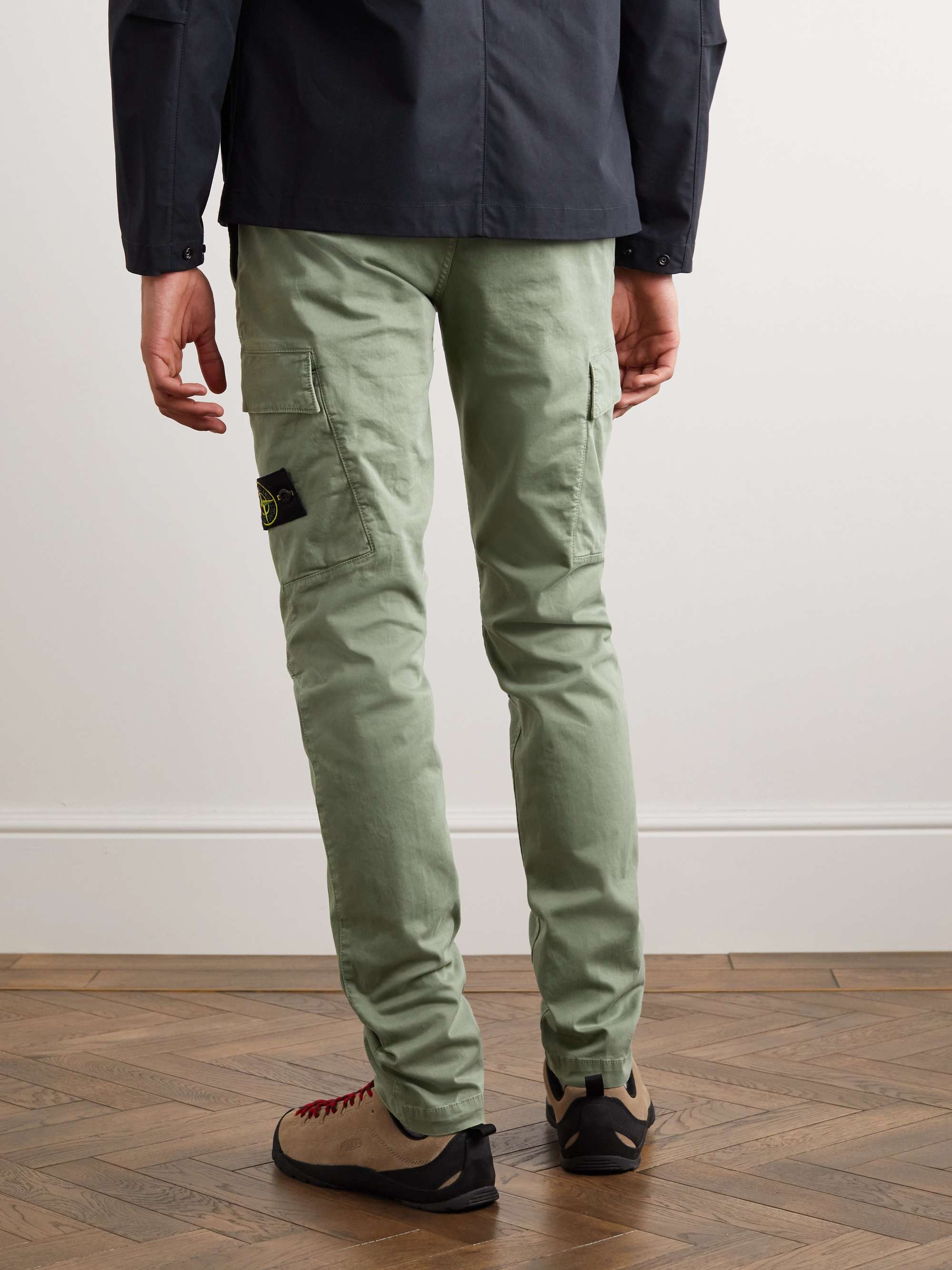 STONE ISLAND Tapered Logo-Appliquéd Cotton-Blend Twill Trousers