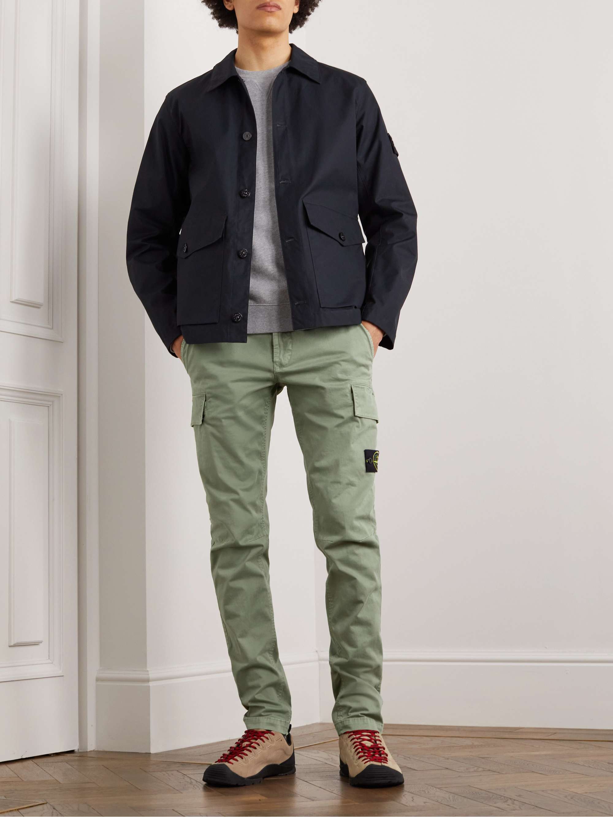 STONE ISLAND Tapered Logo-Appliquéd Cotton-Blend Twill Trousers