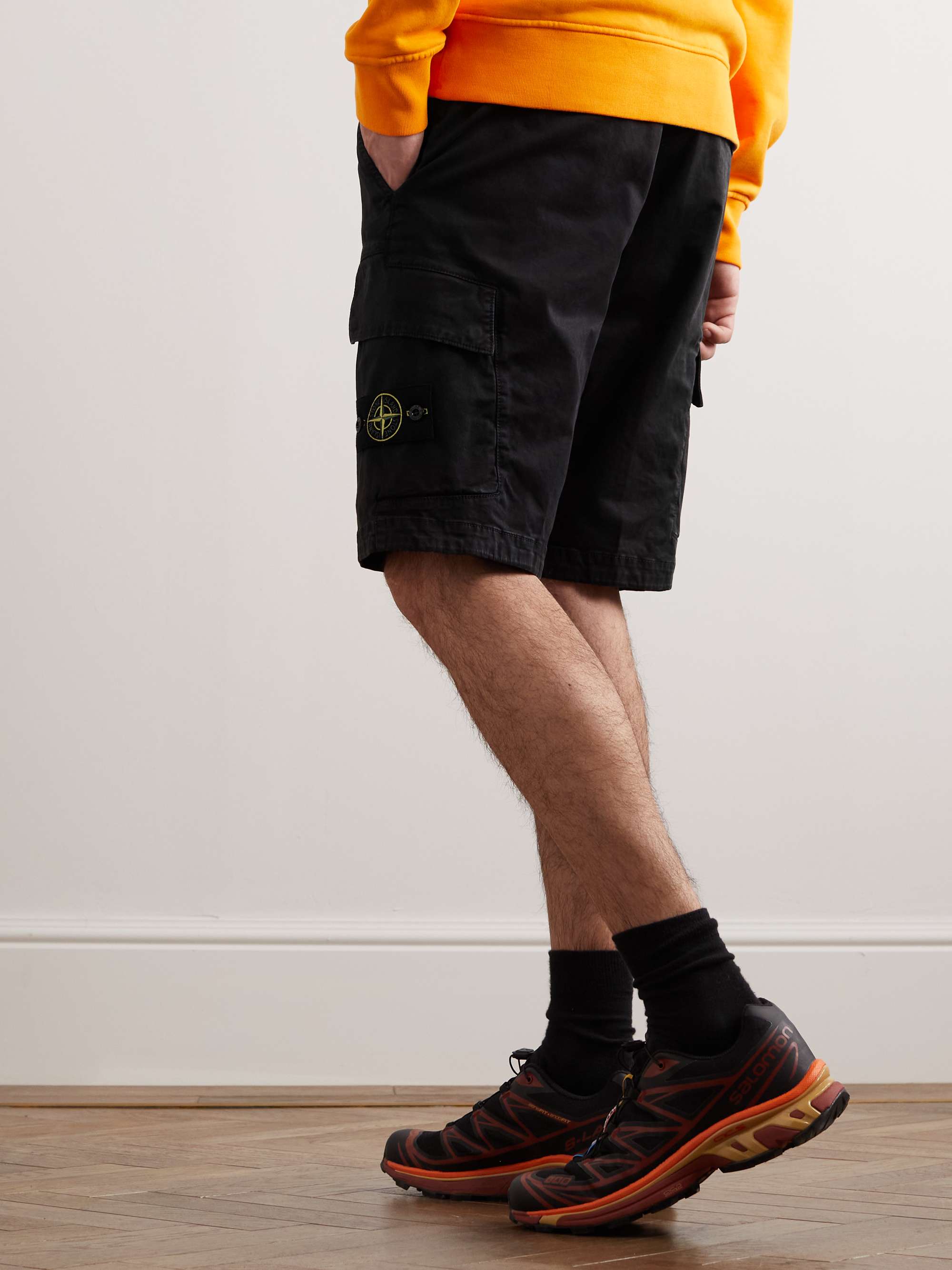 STONE ISLAND Straight-Leg Logo-Appliquéd Stretch-Cotton Shorts