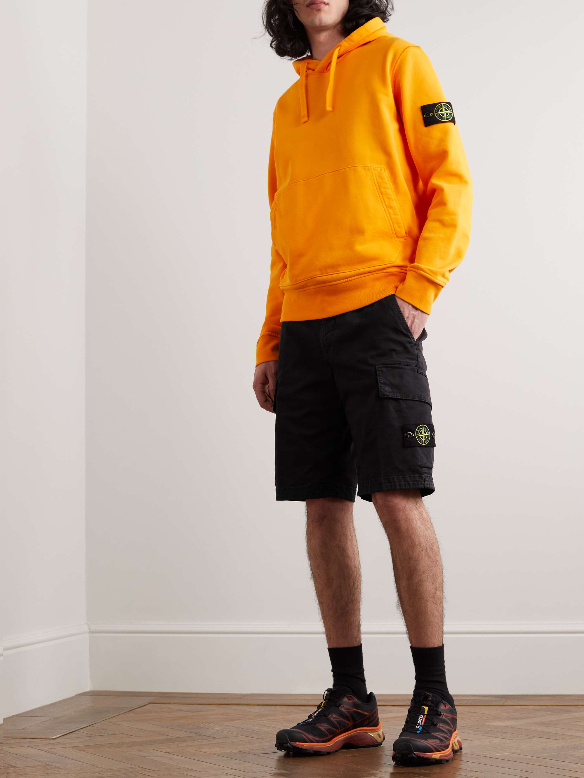STONE ISLAND Straight-Leg Logo-Appliquéd Stretch-Cotton Shorts