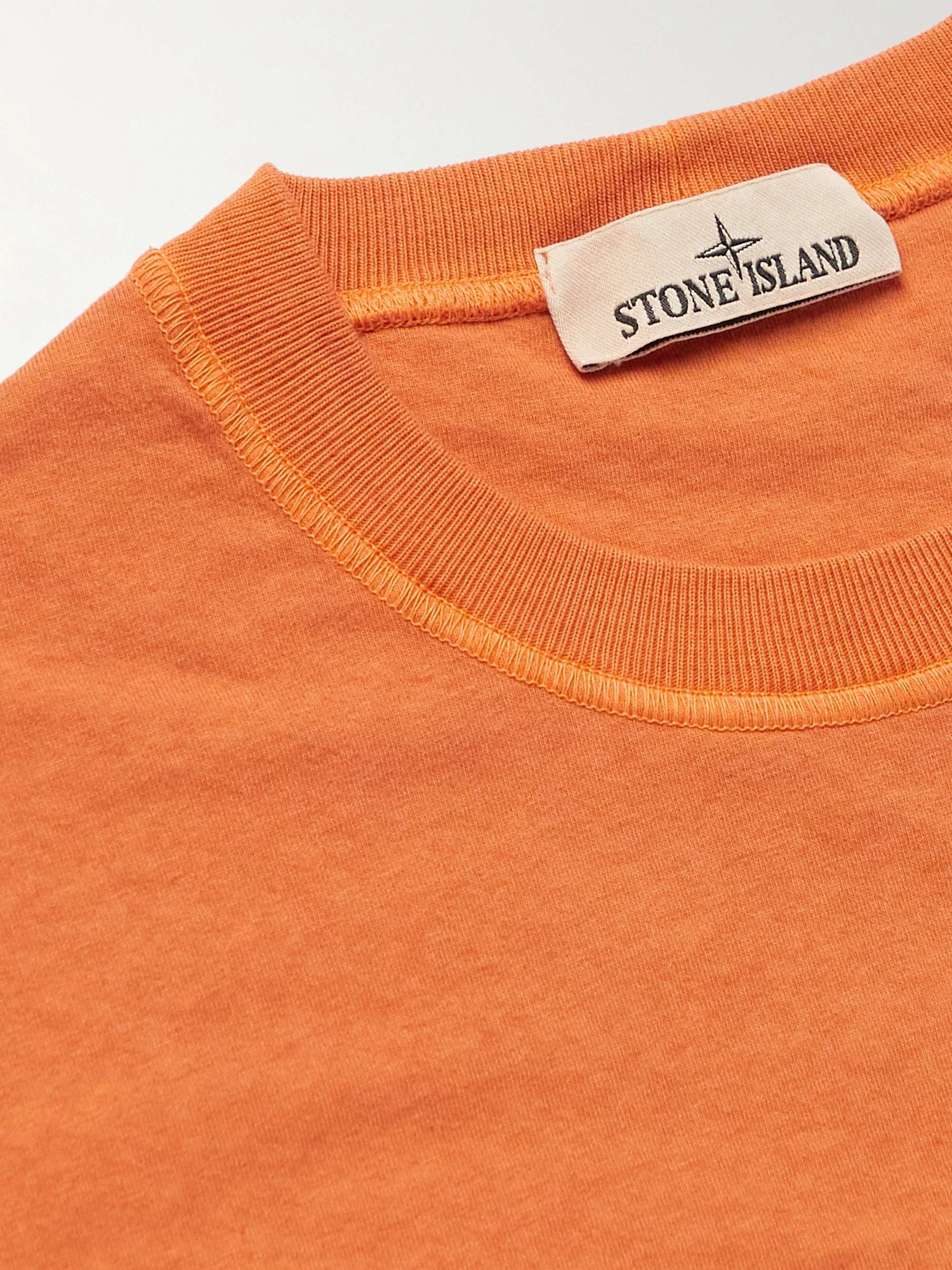 STONE ISLAND Logo-Embroidered Garment-Dyed Cotton-Jersey T-Shirt