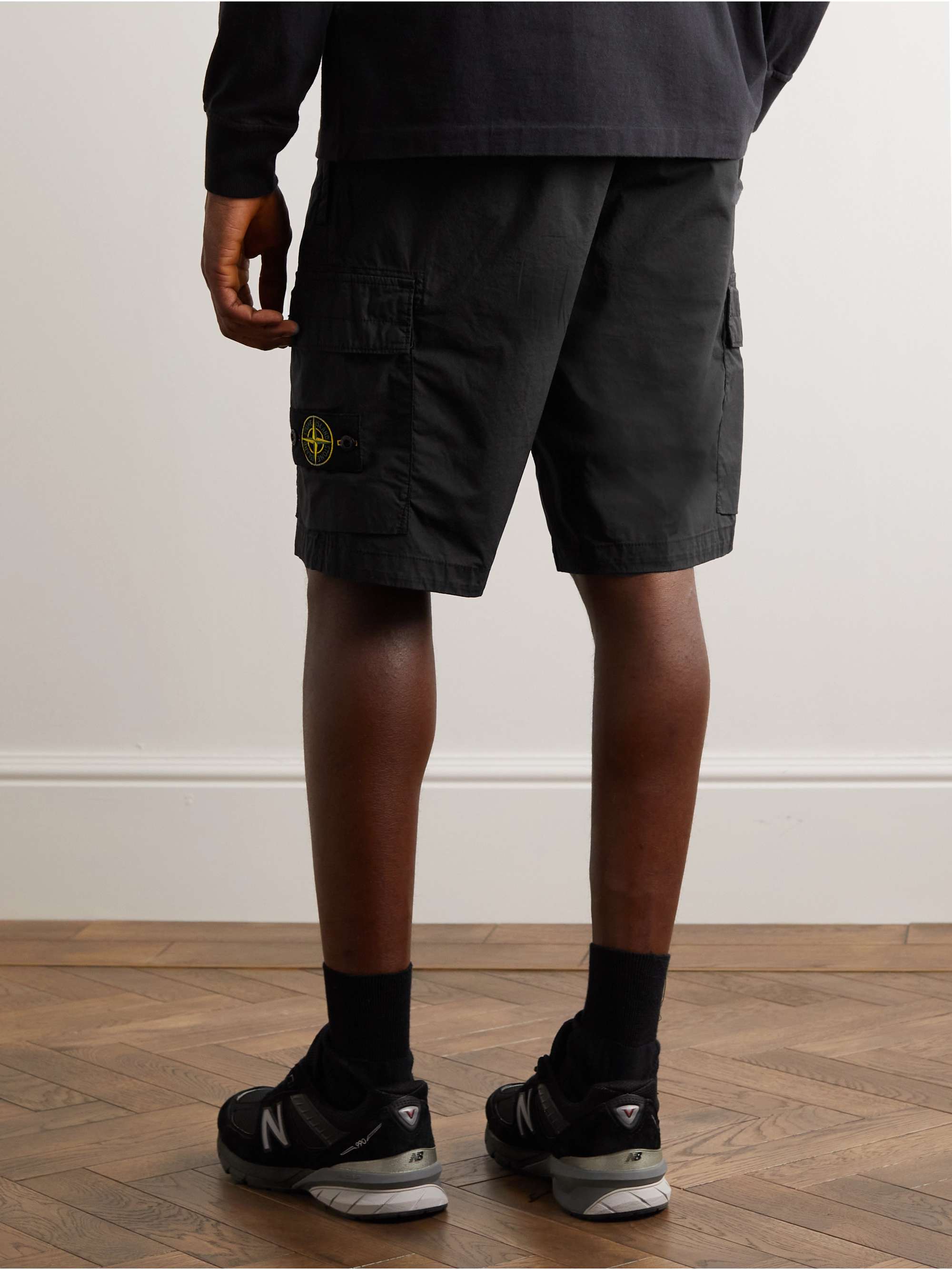 STONE ISLAND Straight-Leg Logo-Appliquéd Cotton-Blend Canvas Cargo Shorts