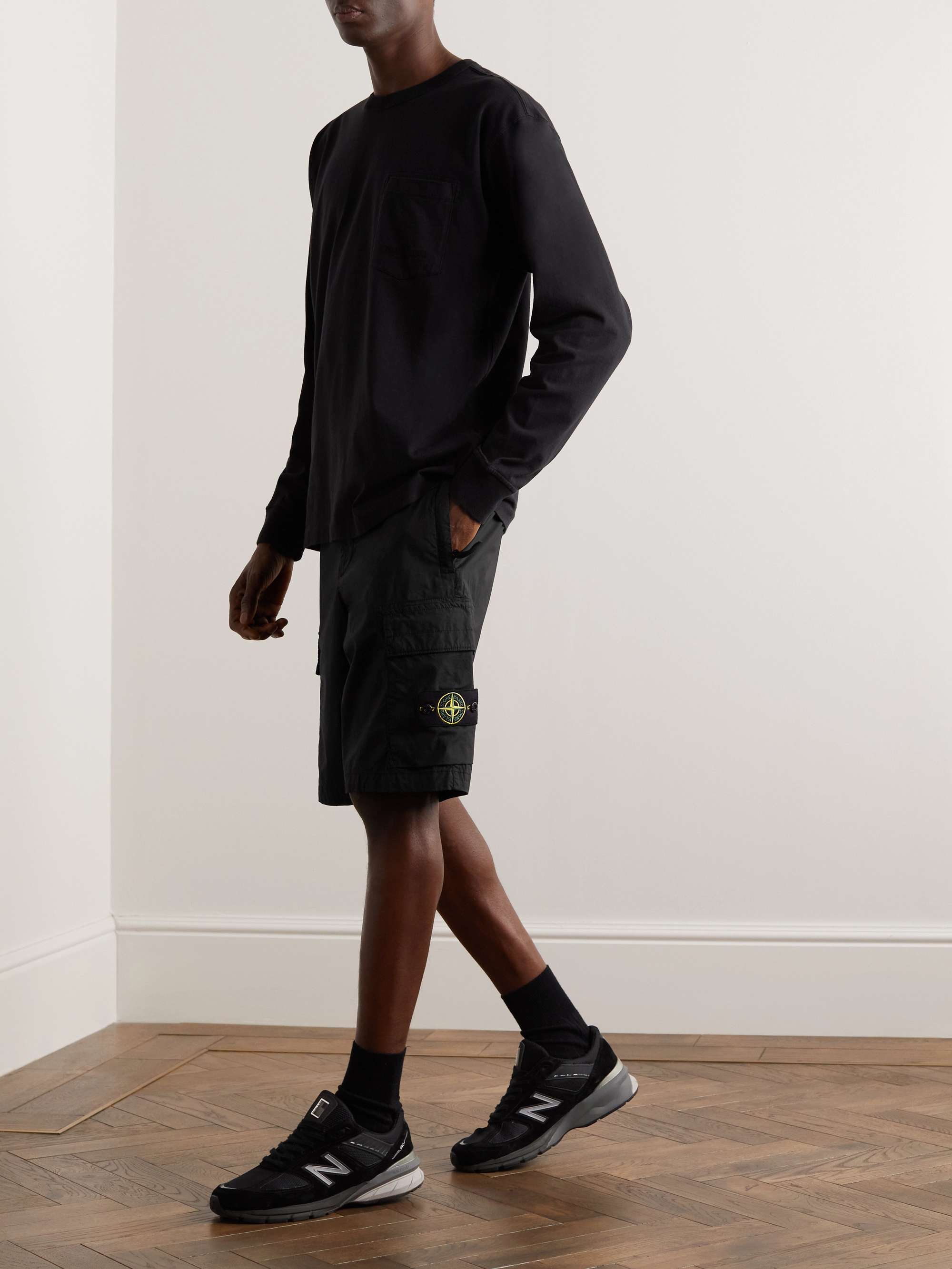 STONE ISLAND Straight-Leg Logo-Appliquéd Cotton-Blend Canvas Cargo Shorts