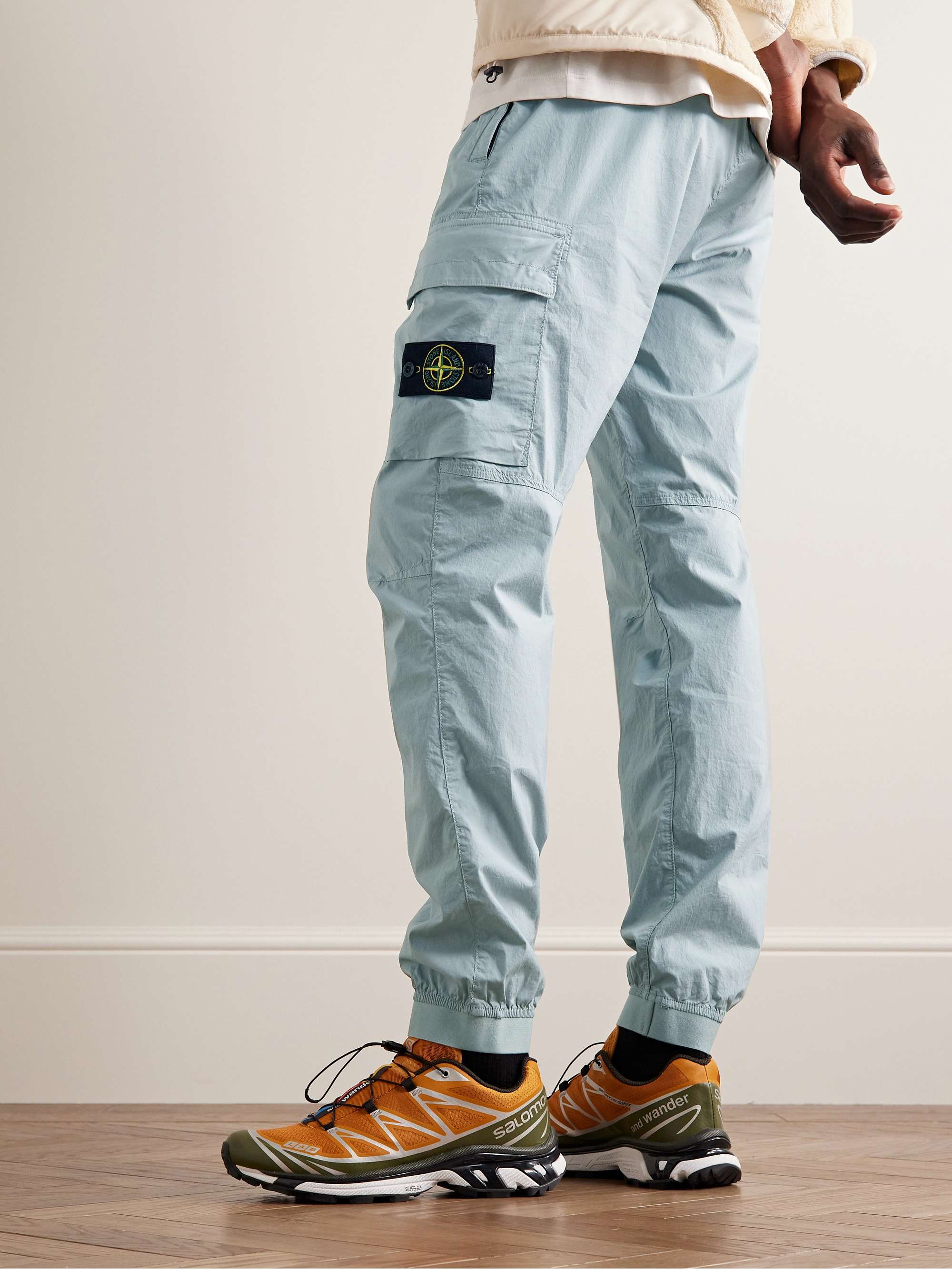 STONE ISLAND Tapered Logo-Appliquéd Stretch-Cotton Canvas Cargo Trousers