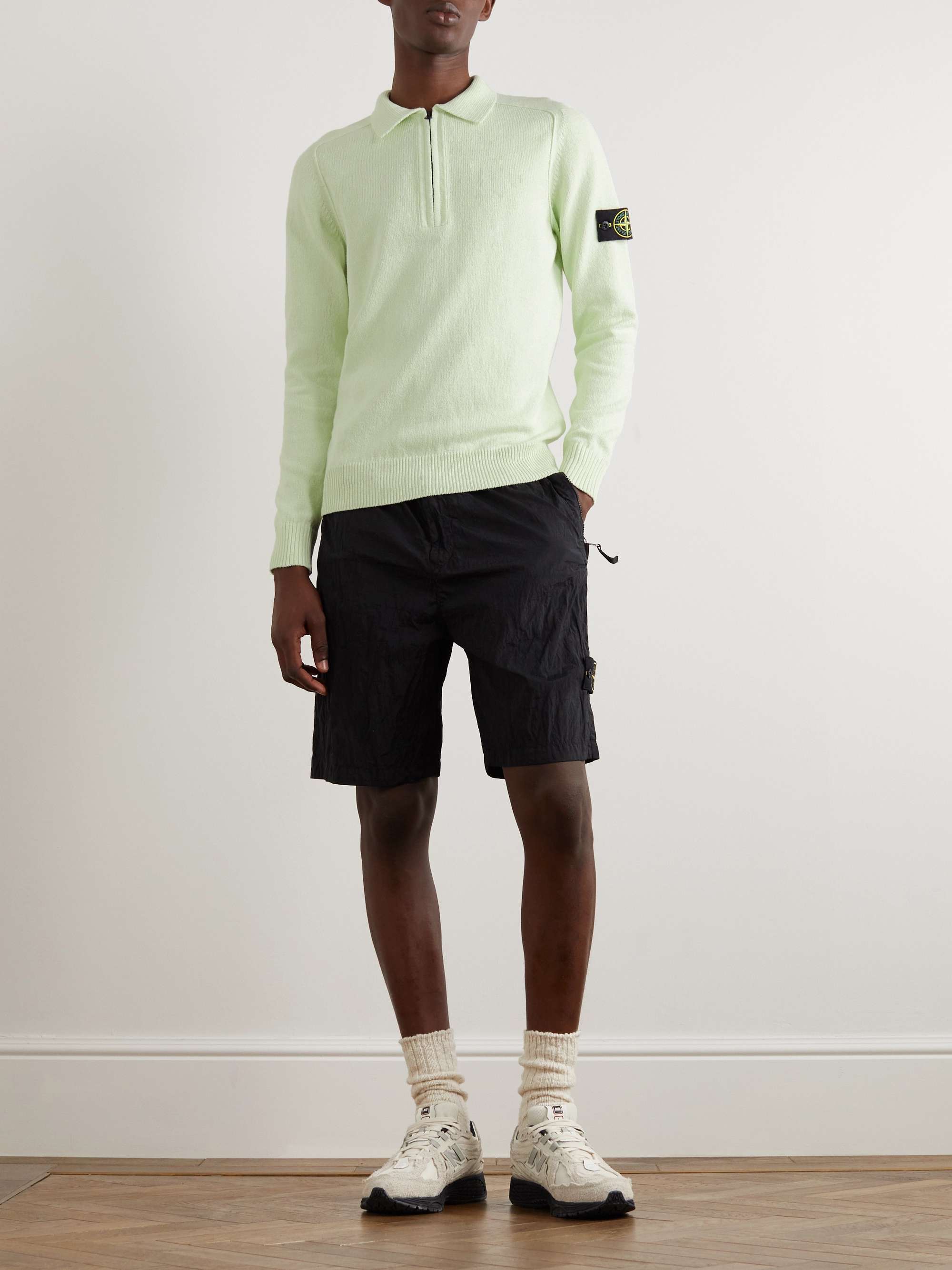 STONE ISLAND Logo-Appliquéd Cotton Half-Zip Polo Shirt