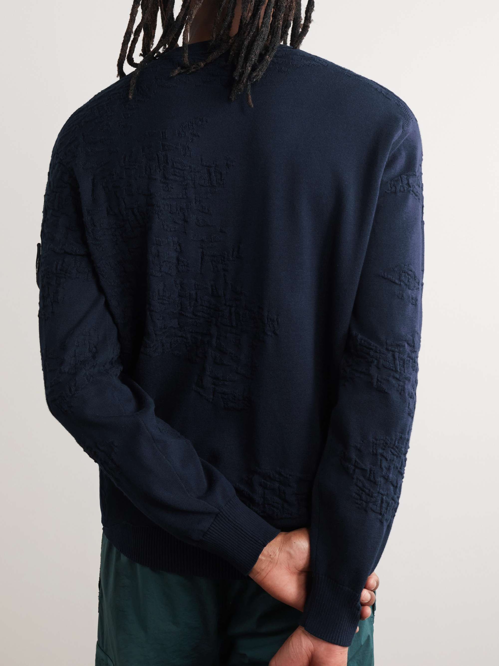 STONE ISLAND Logo-Appliquéd Textured-Cotton Sweater