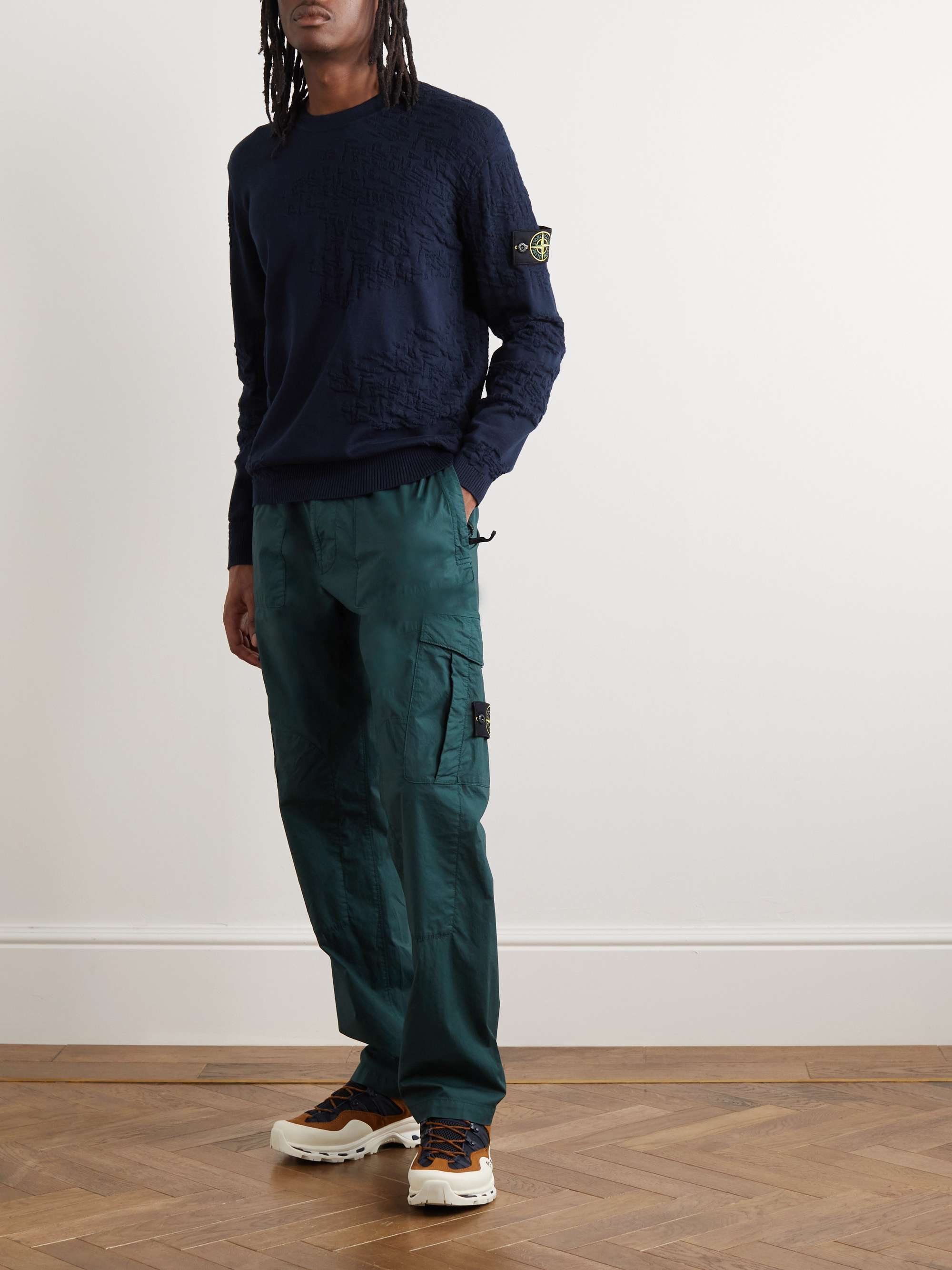 STONE ISLAND Logo-Appliquéd Textured-Cotton Sweater