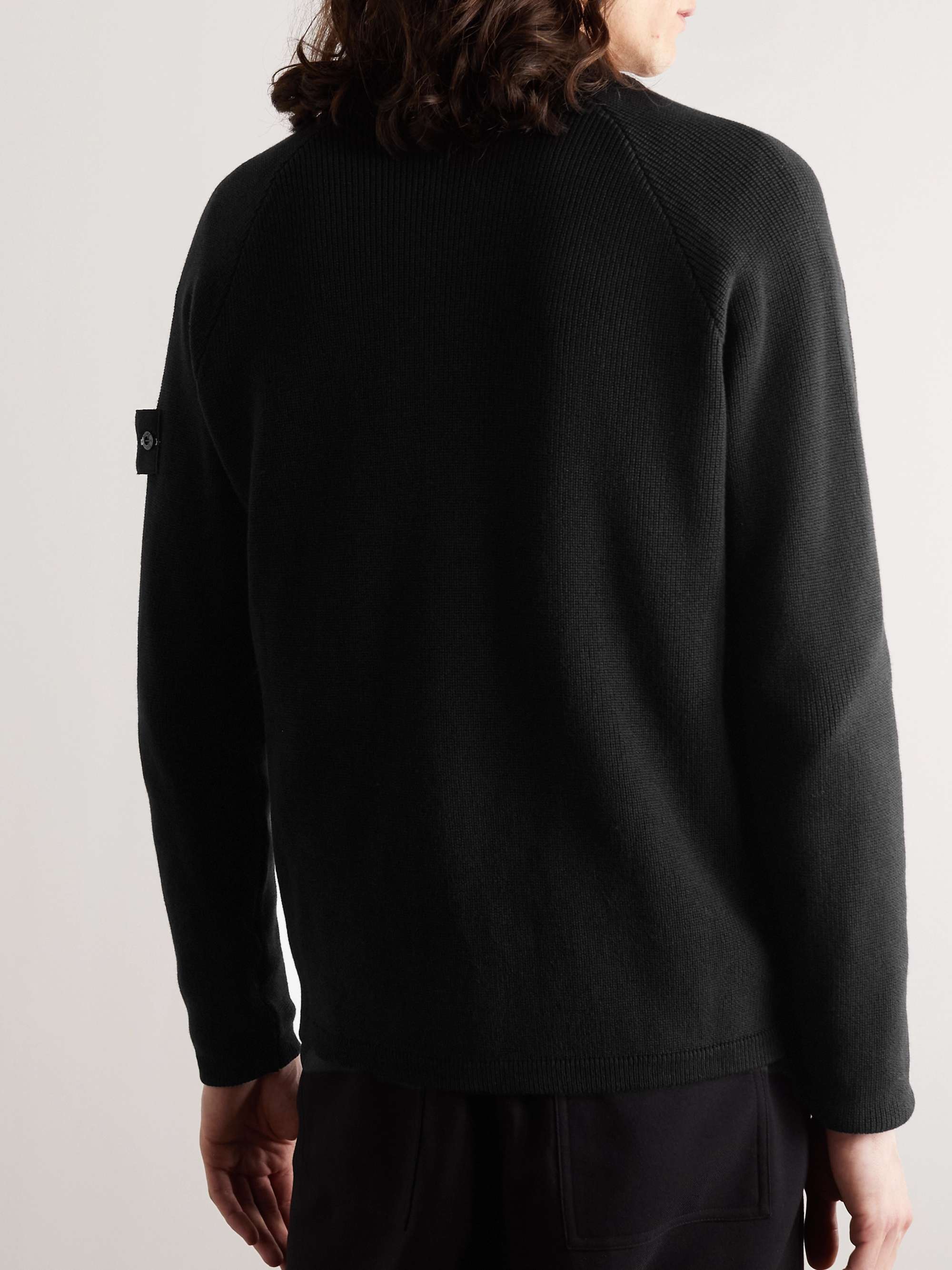STONE ISLAND Logo-Appliquéd Ribbed Cotton Zip-Up Cardigan