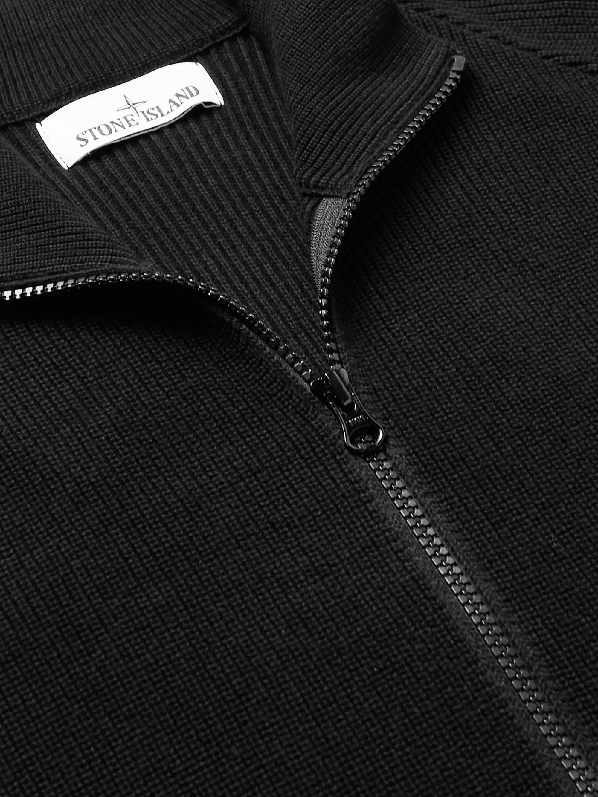 STONE ISLAND Logo-Appliquéd Ribbed Cotton Zip-Up Cardigan