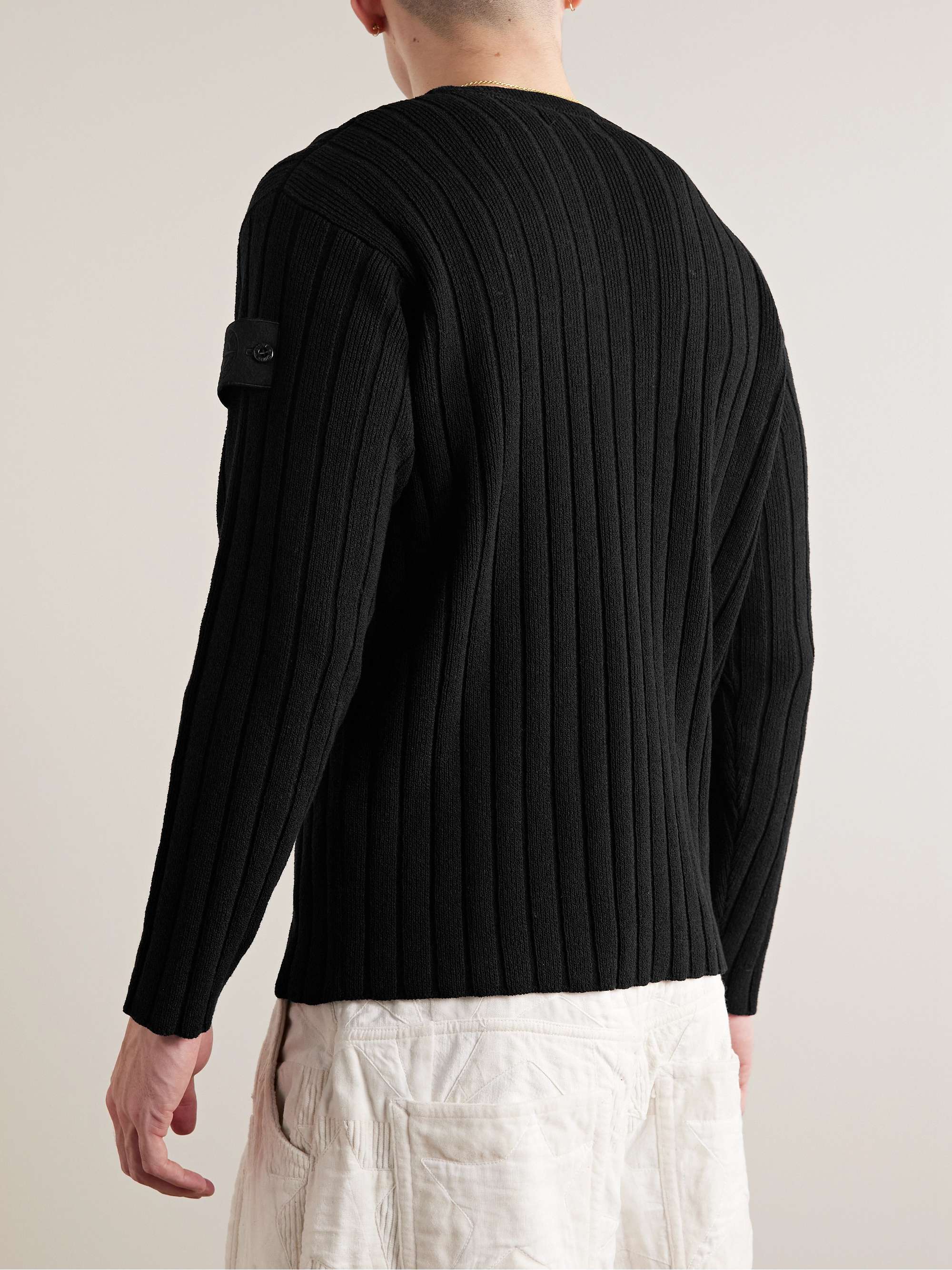 STONE ISLAND Ghost Logo-Appliquéd Ribbed Cotton-Blend Sweater for Men | MR  PORTER