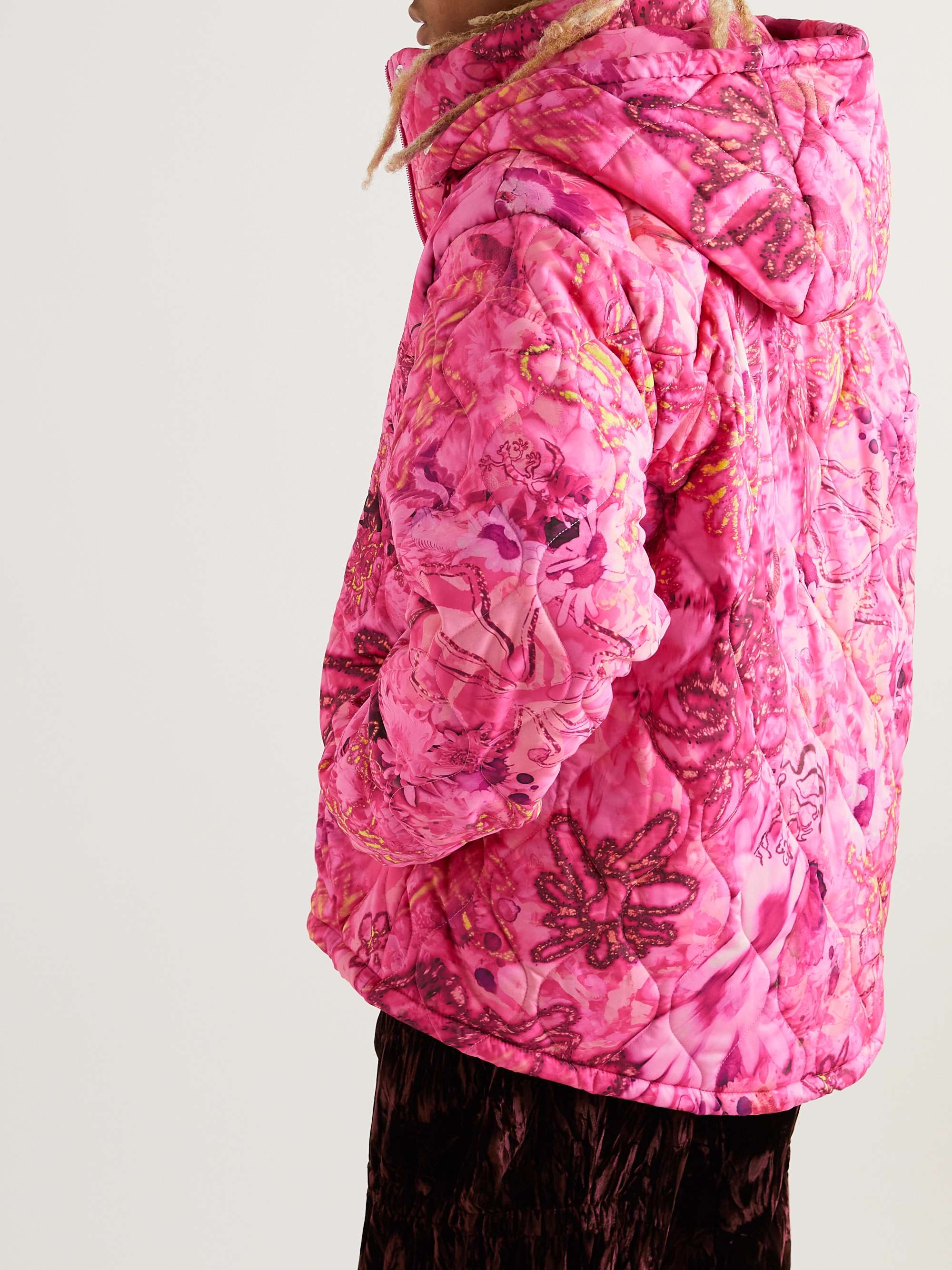 Pink Valley Quilted Padded Printed Shell Hooded Jacket COLLINA STRADA
