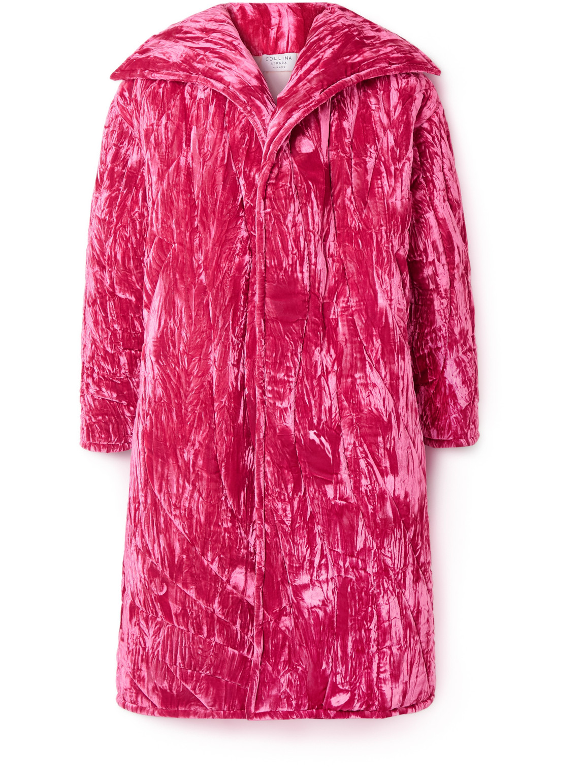 Collina Strada Quilted Padded Crushed-velvet Coat In Pink
