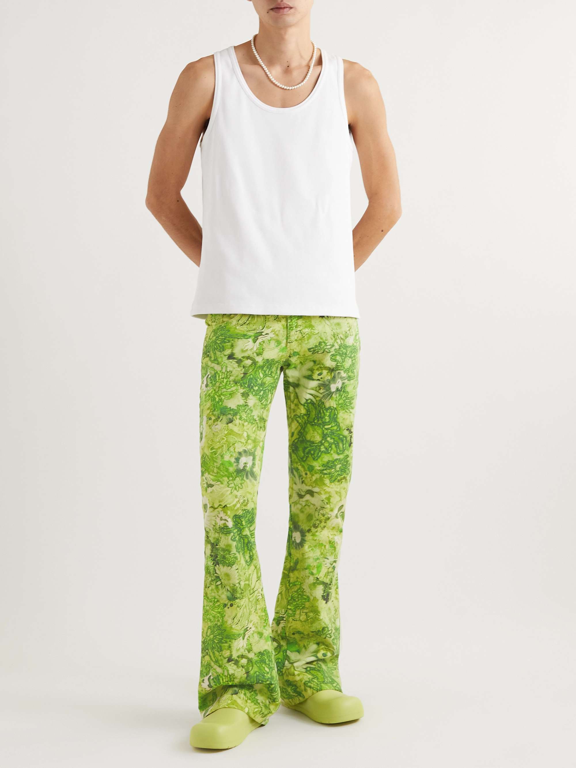 COLLINA STRADA Puddle Slim-Fit Flared Floral-Print Cotton-Twill Trousers
