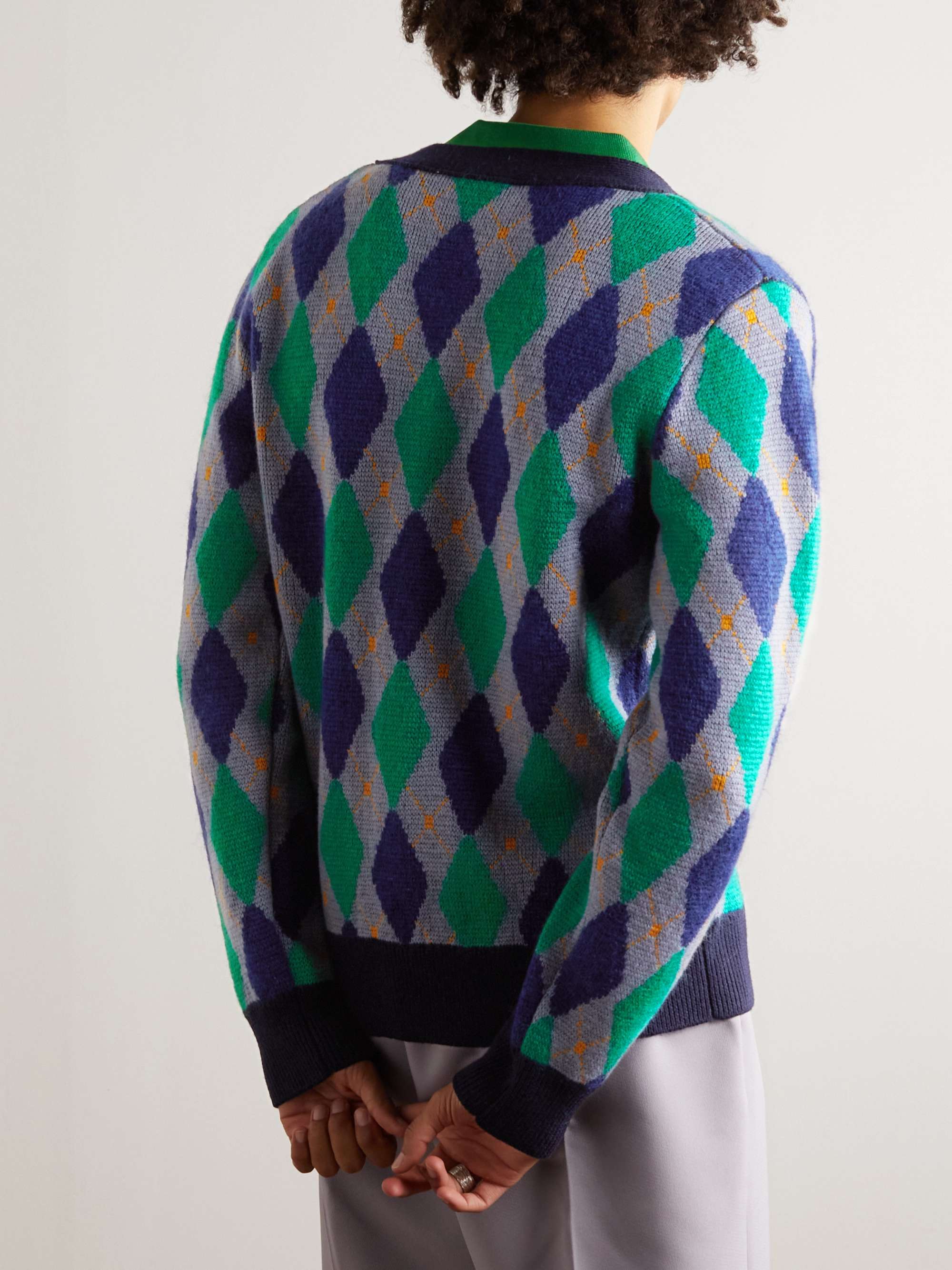 Argyle Wool-Trimmed Mohair-Blend Cardigan