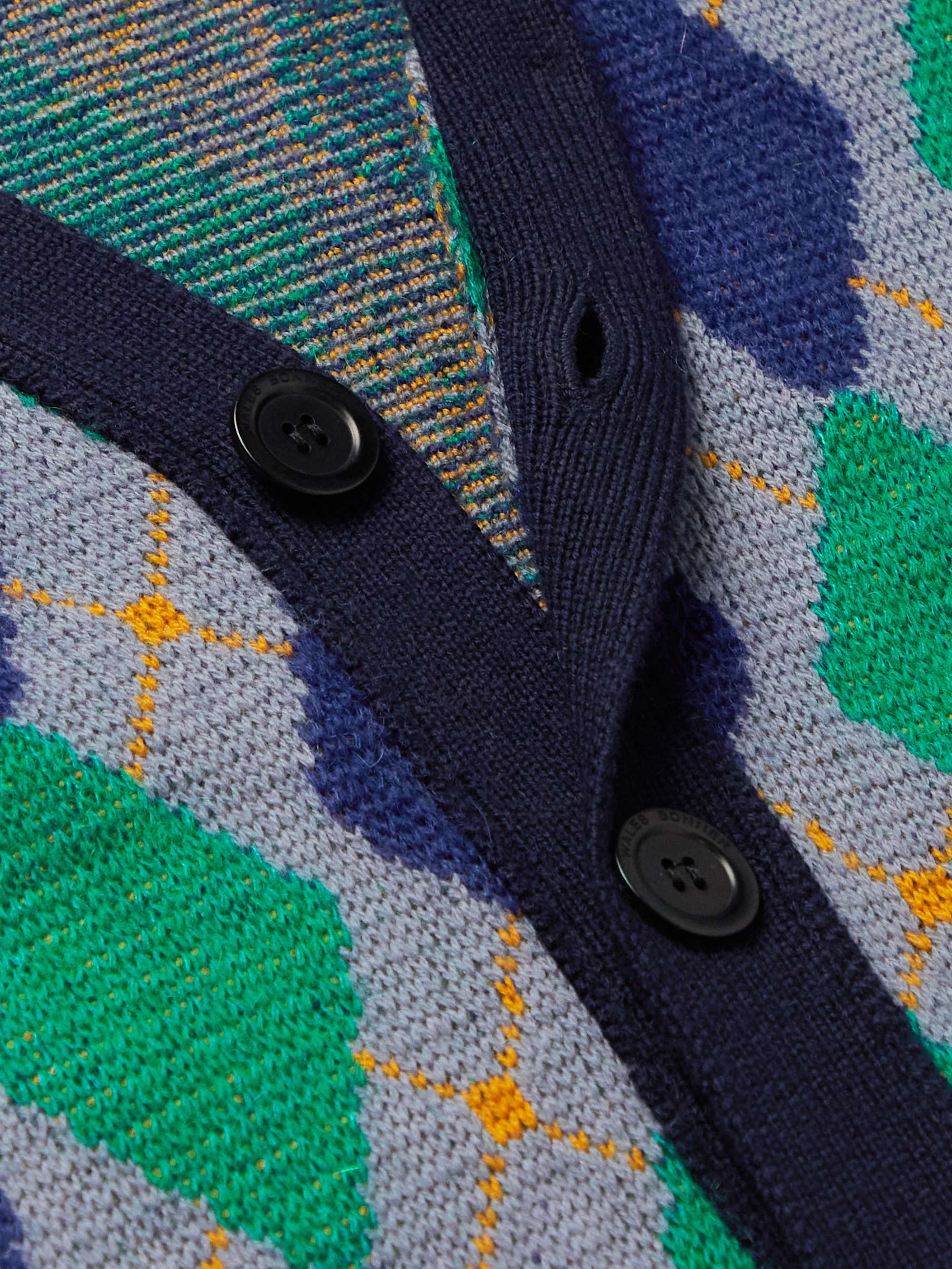 WALES BONNER Argyle Wool-Trimmed Mohair-Blend Cardigan