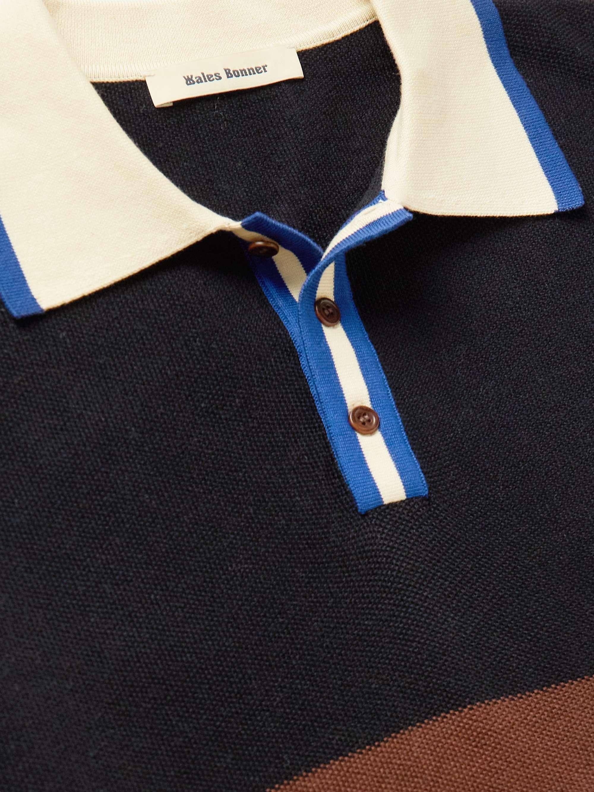 WALES BONNER Sun Striped Cotton-Jacquard Polo Shirt