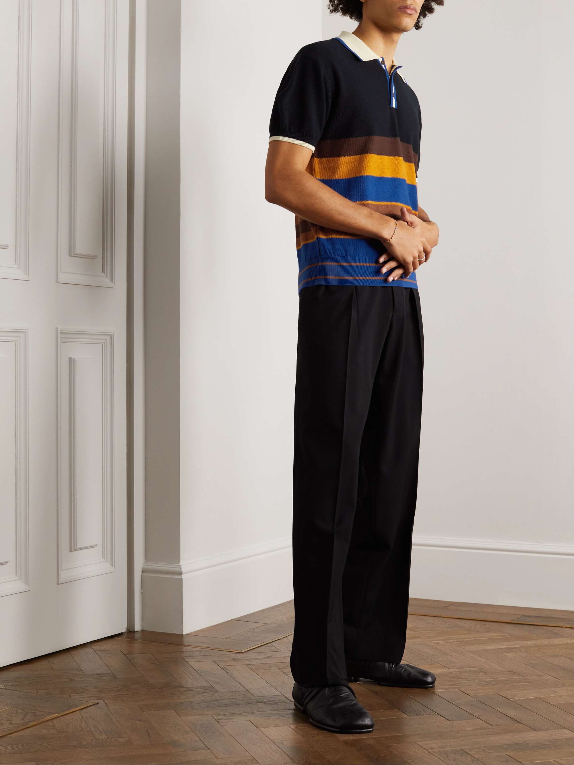 WALES BONNER Sun Striped Cotton-Jacquard Polo Shirt