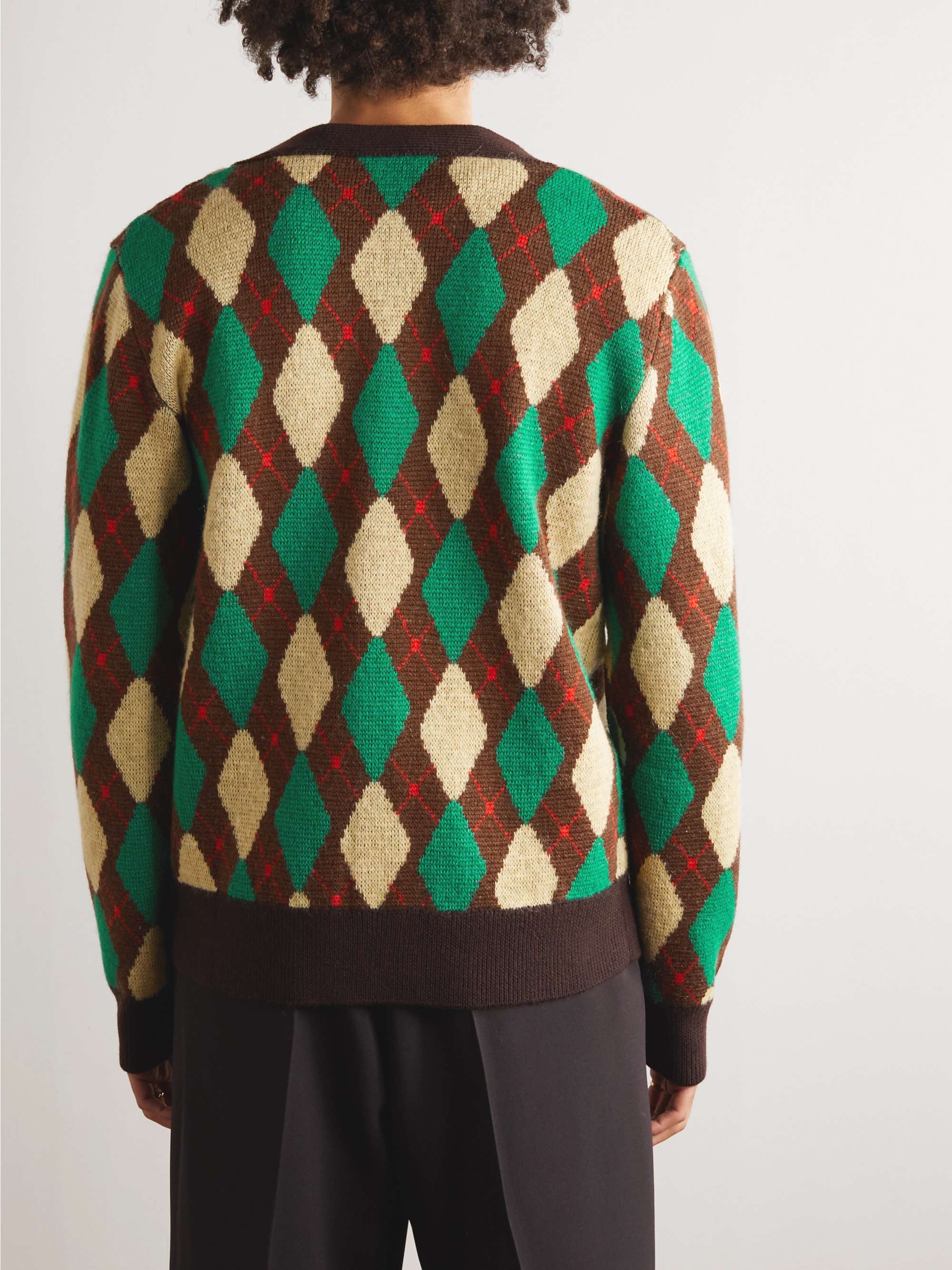 WALES BONNER Argyle Wool-Trimmed Mohair-Blend Cardigan