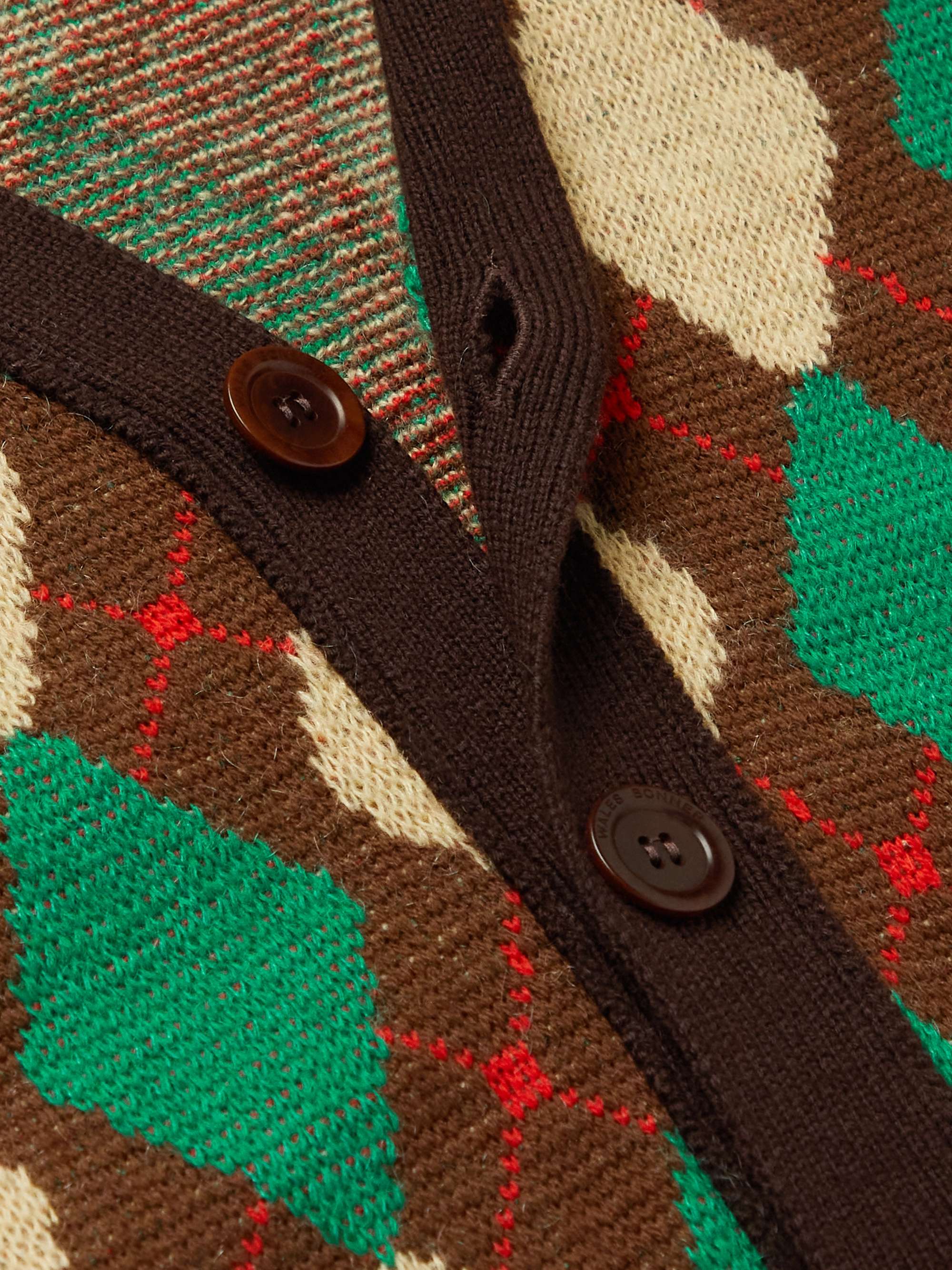 WALES BONNER Argyle Wool-Trimmed Mohair-Blend Cardigan