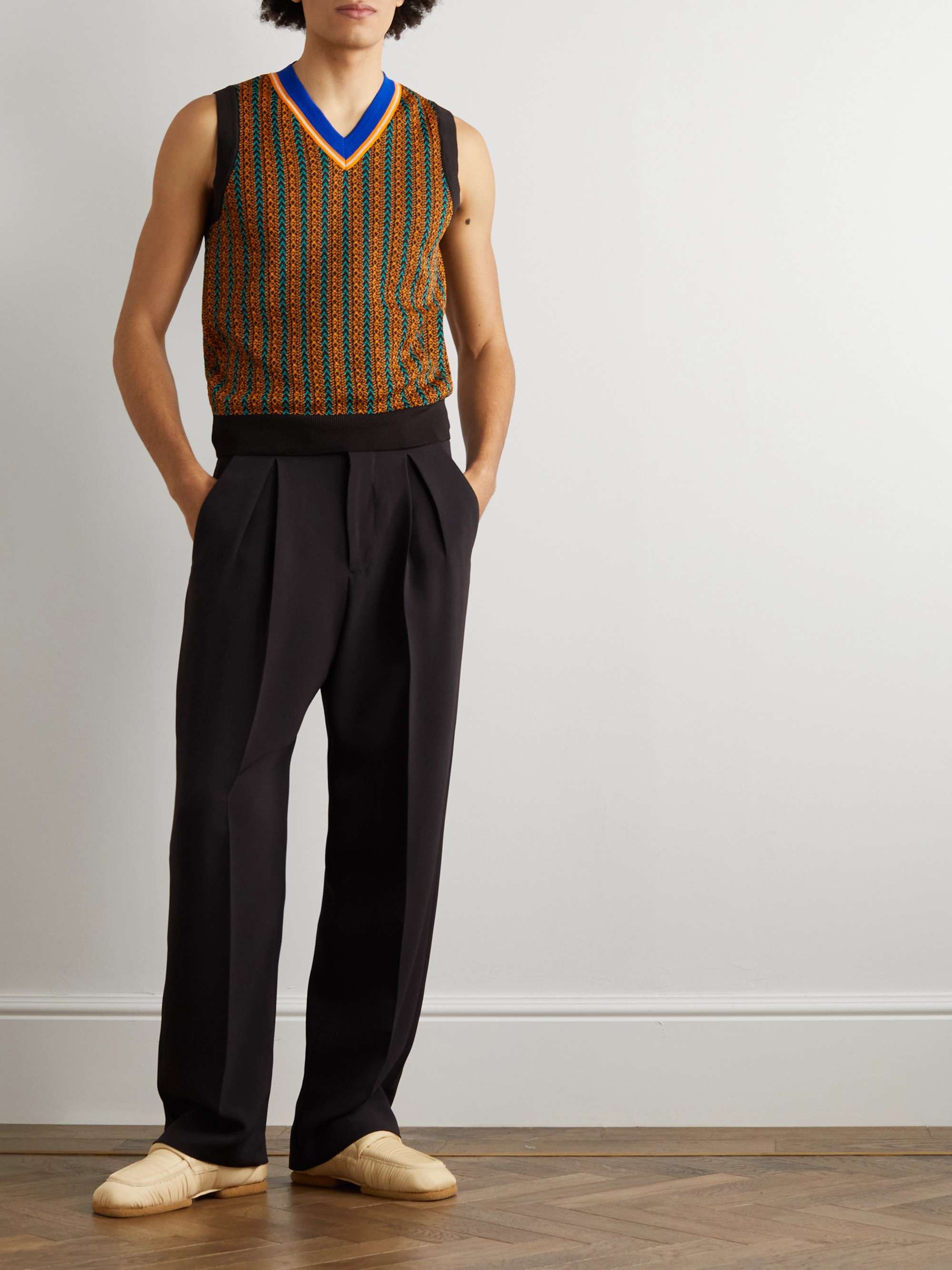 WALES BONNER Orchestre Slim-Fit Striped Jacquard-Knit Sweater Vest