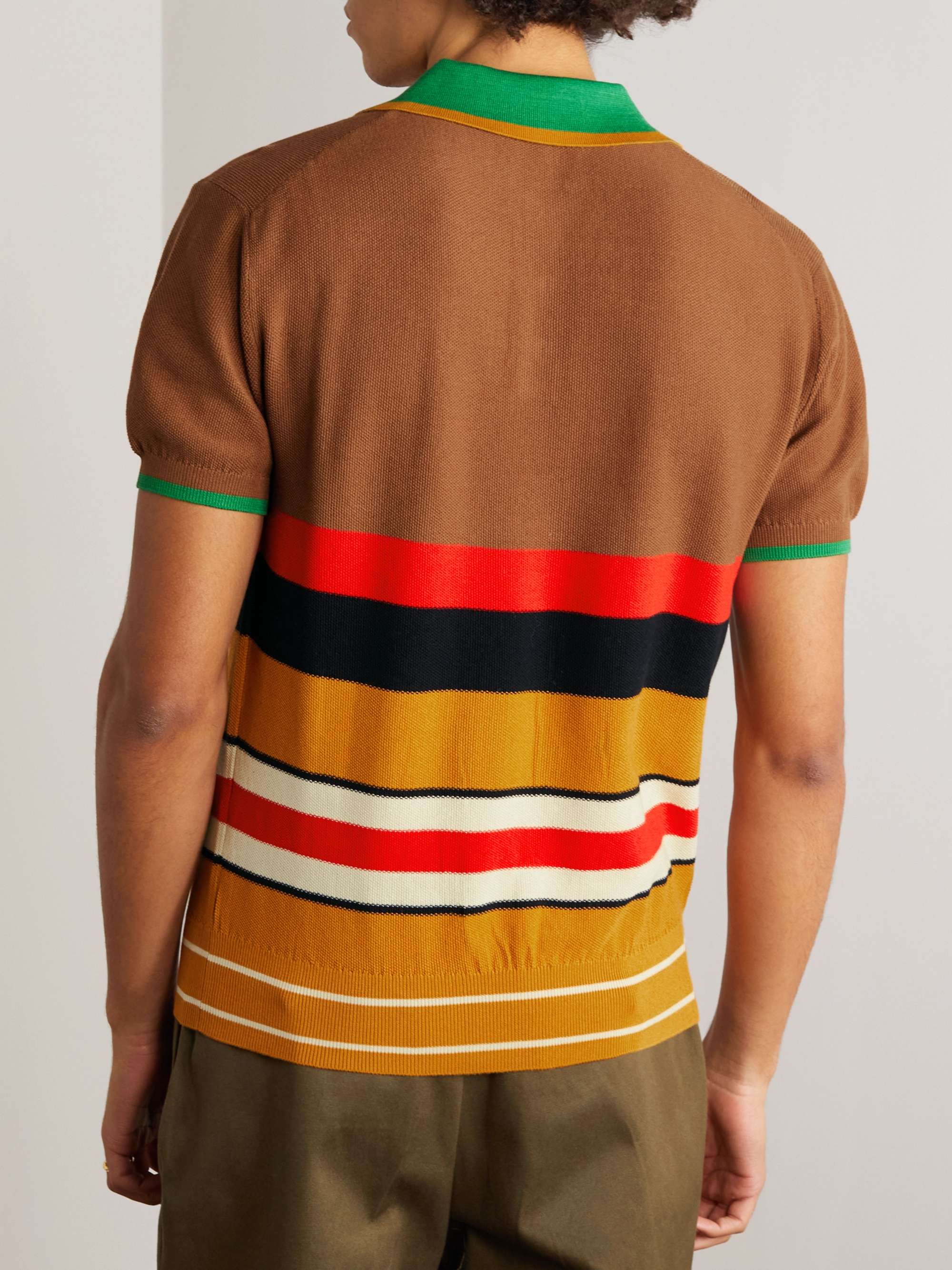 WALES BONNER Sun Striped Cotton-Jacquard Polo Shirt