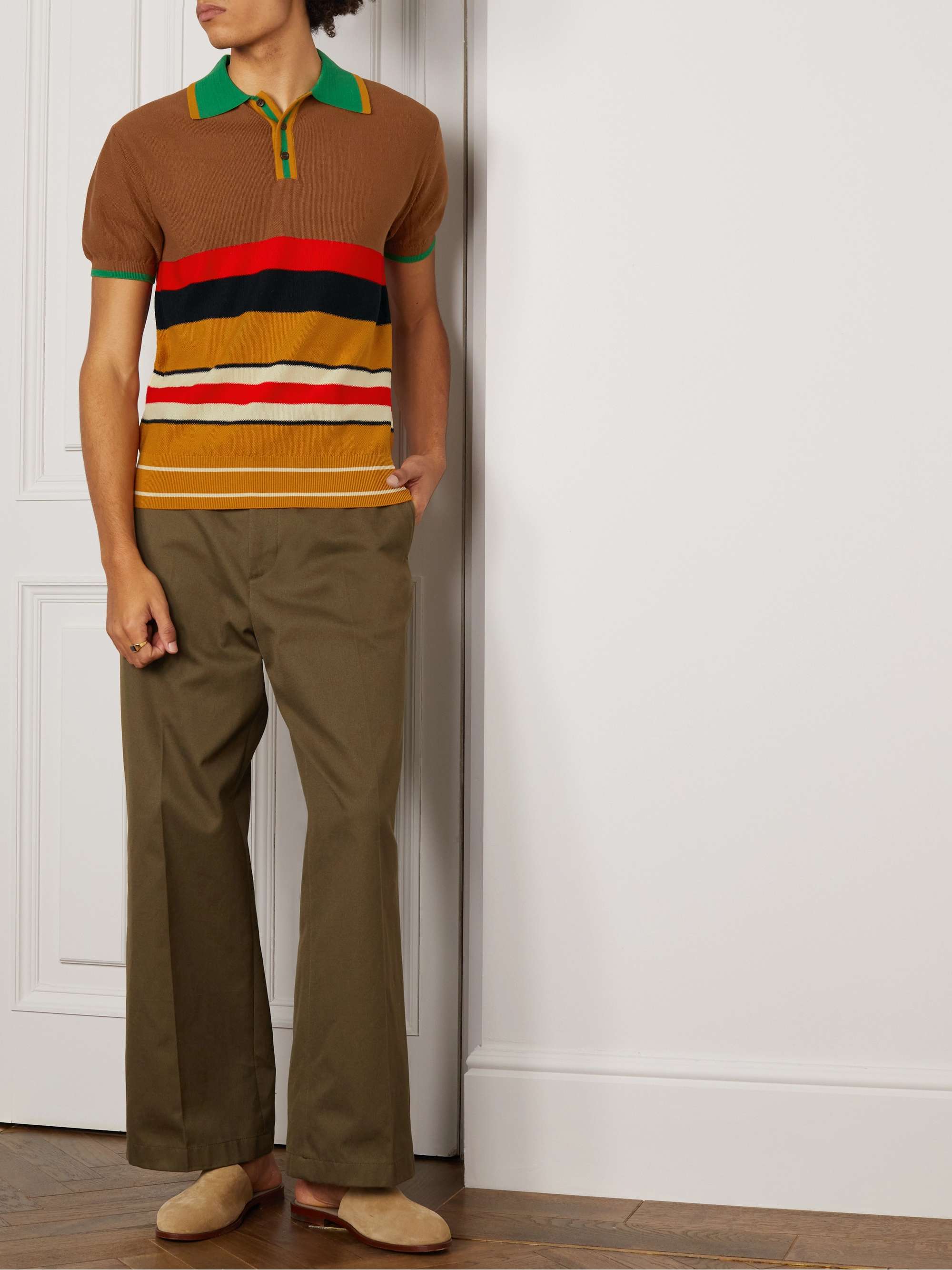 WALES BONNER Sun Striped Cotton-Jacquard Polo Shirt