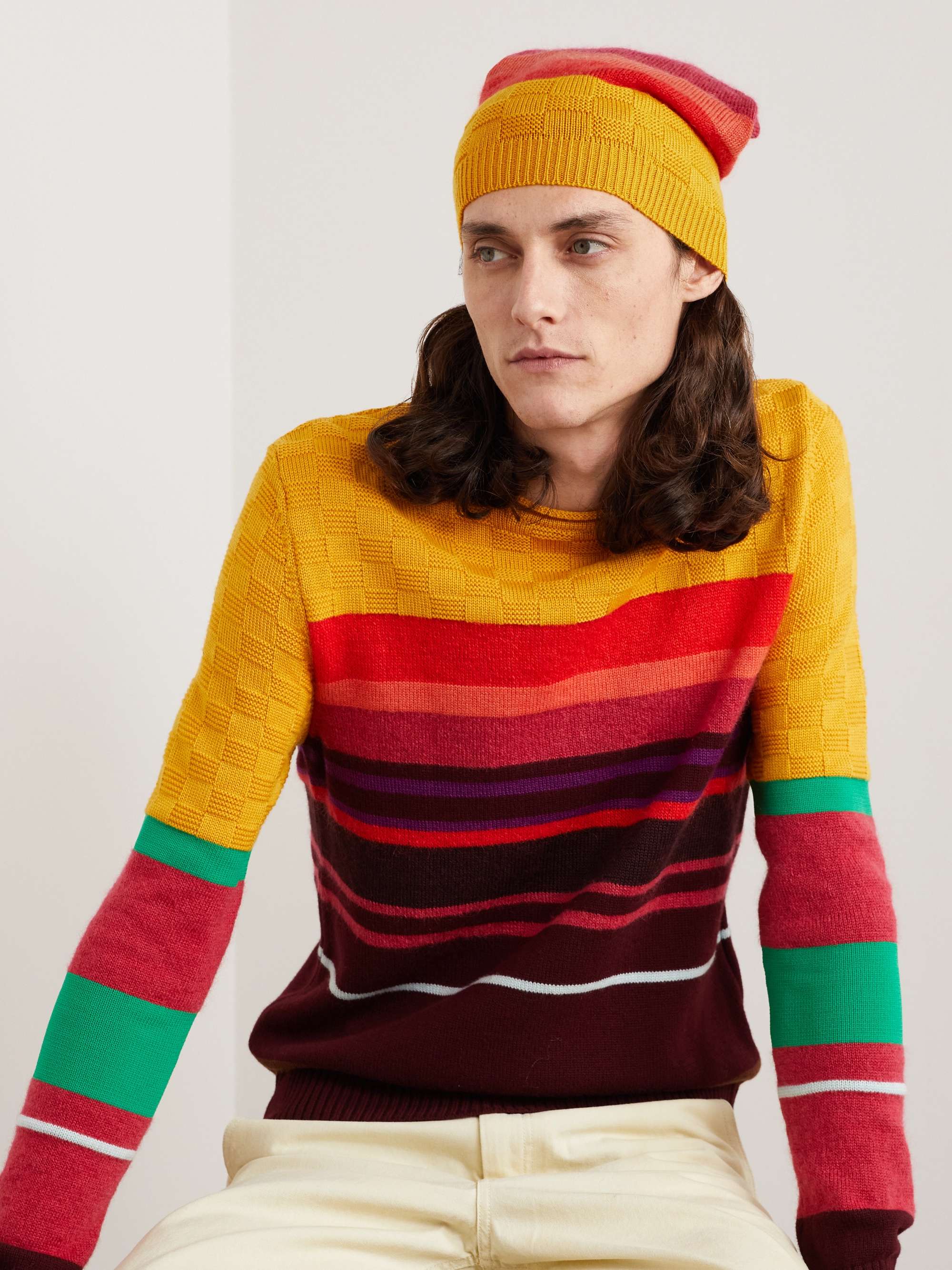 WALES BONNER Striped Merino Wool-Blend Beanie
