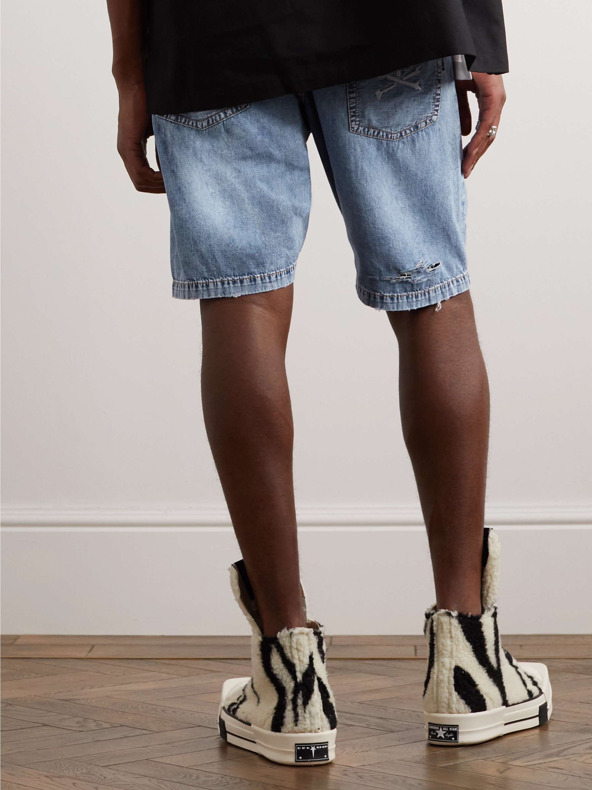 MASTERMIND WORLD Logo-Embroidered Straight-Leg Denim Shorts