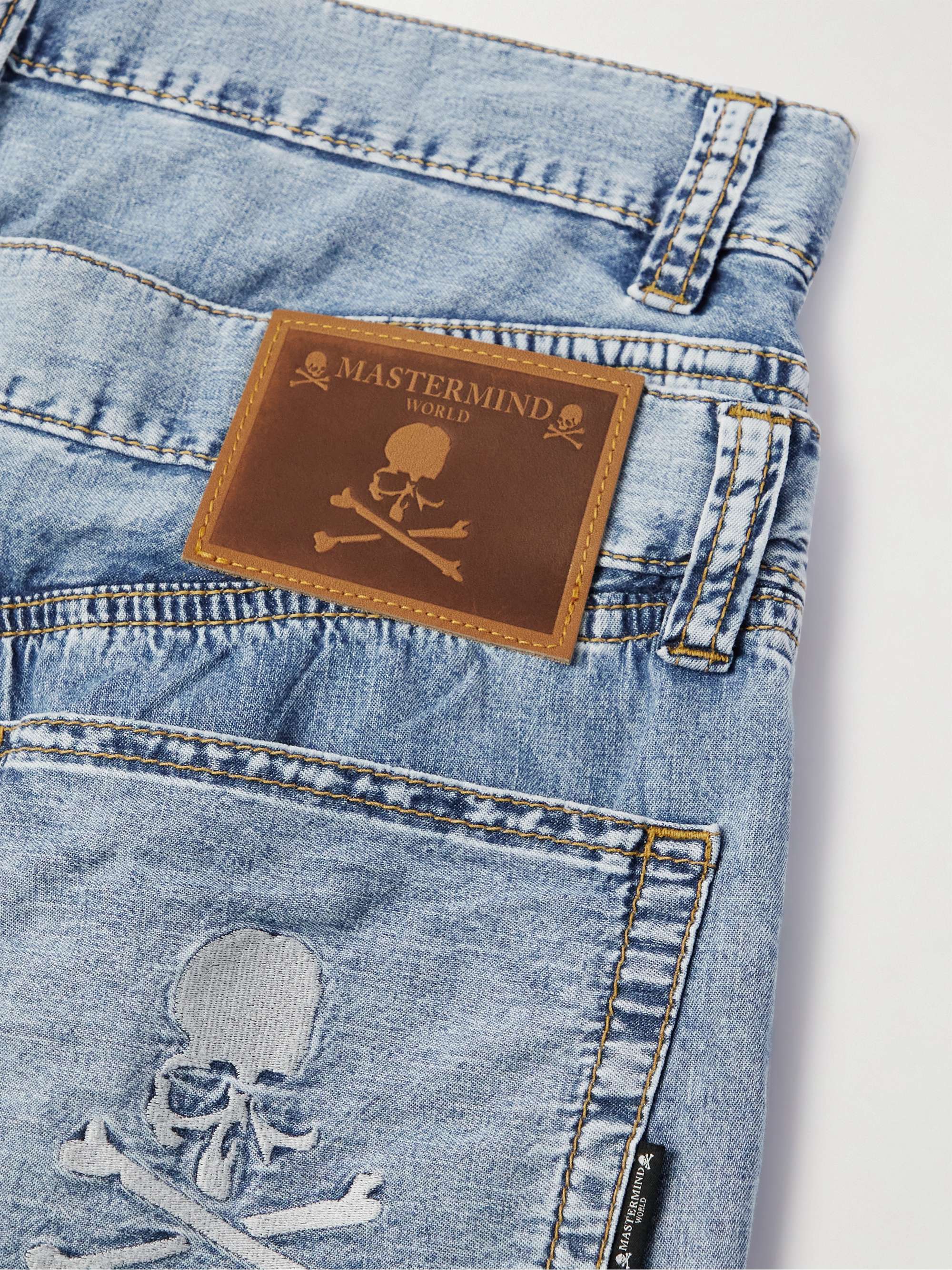 MASTERMIND WORLD Logo-Embroidered Straight-Leg Denim Shorts