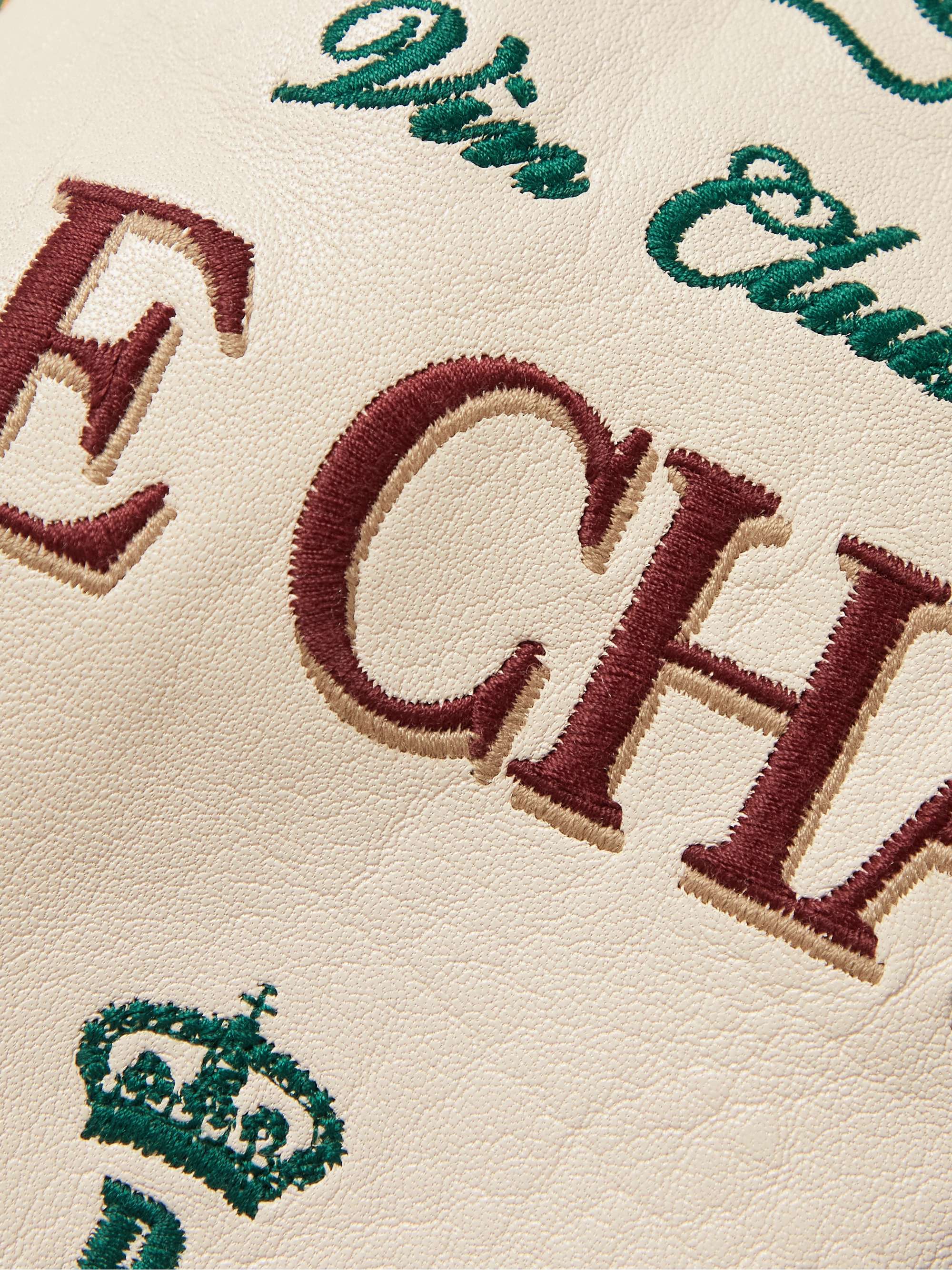 RHUDE Wine Club Logo-Embroidered Full-Grain Leather and Wool-Blend Varsity Jacket