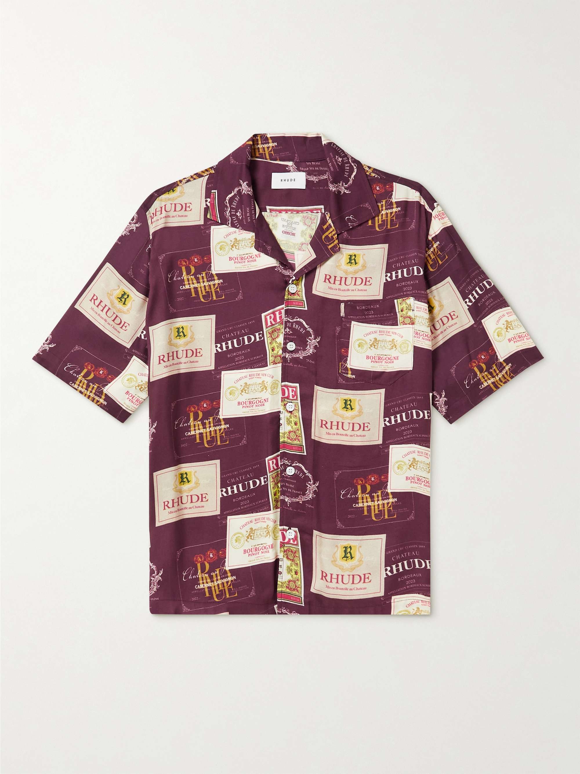 RHUDE Wine Club Camp-Collar Printed Twill Shirt