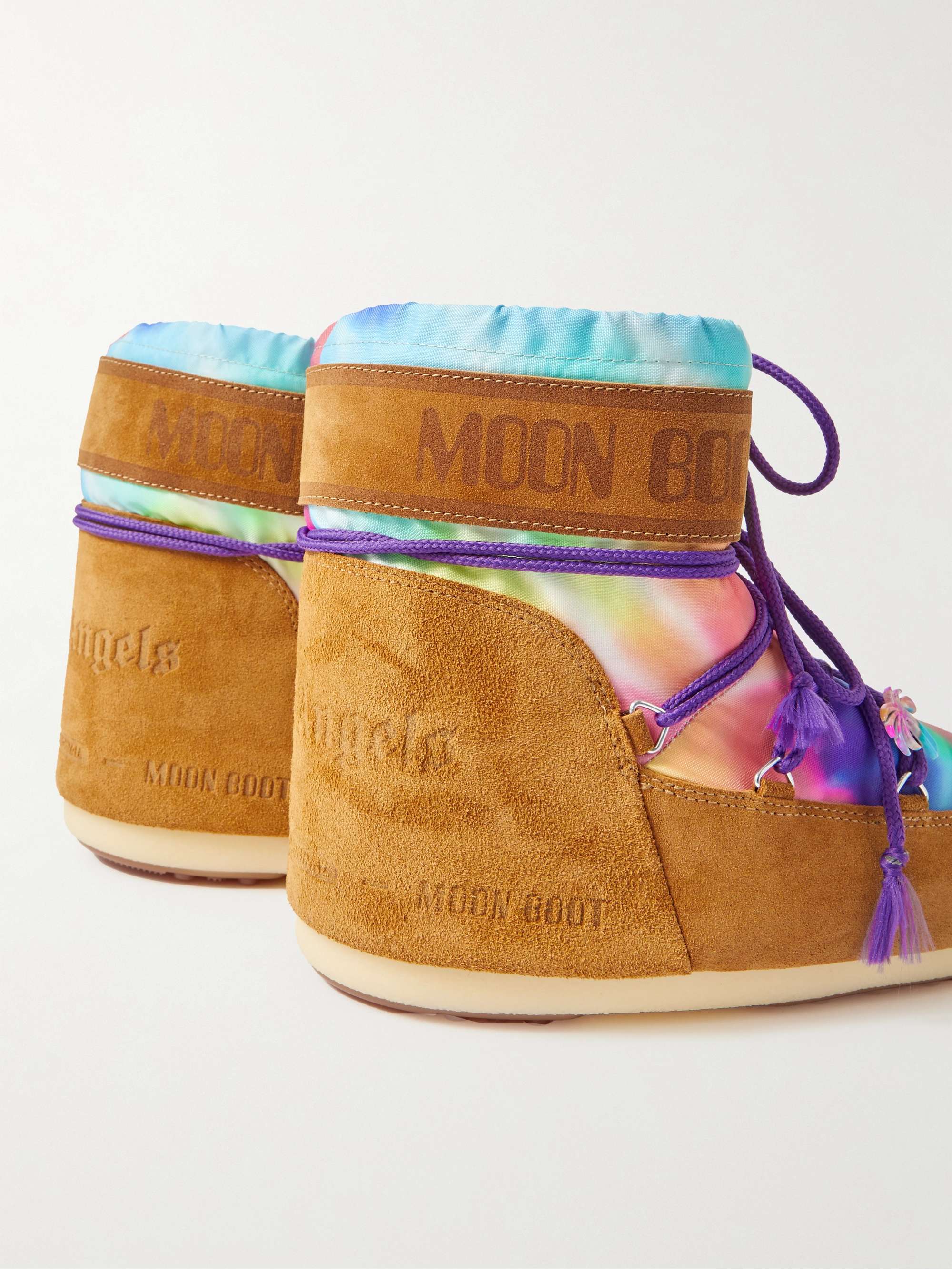 PALM ANGELS + Moon Boot Fleece-Lined Printed Canvas and Suede Snow Boots