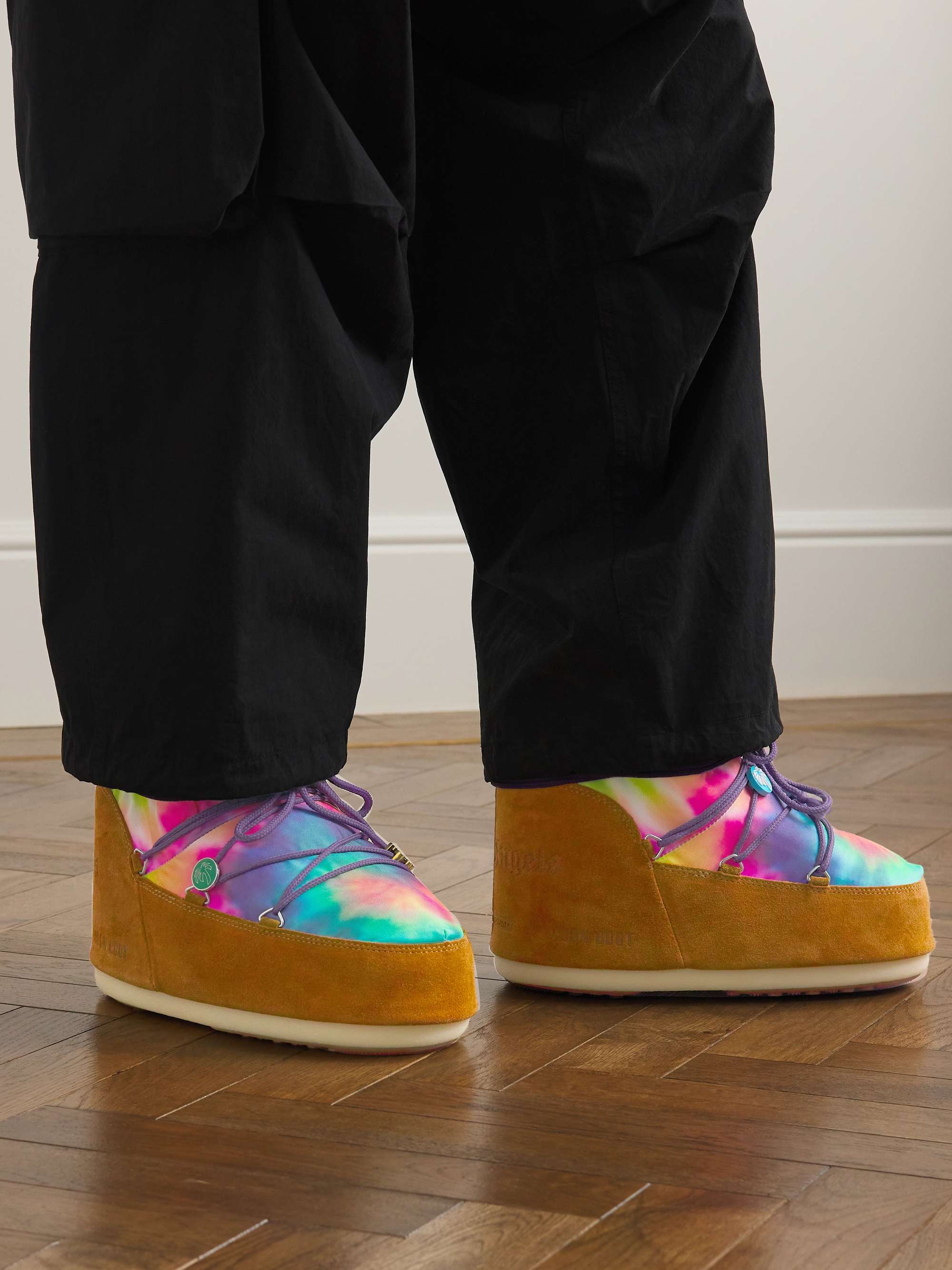 PALM ANGELS + Moon Boot Fleece-Lined Printed Canvas and Suede Snow Boots