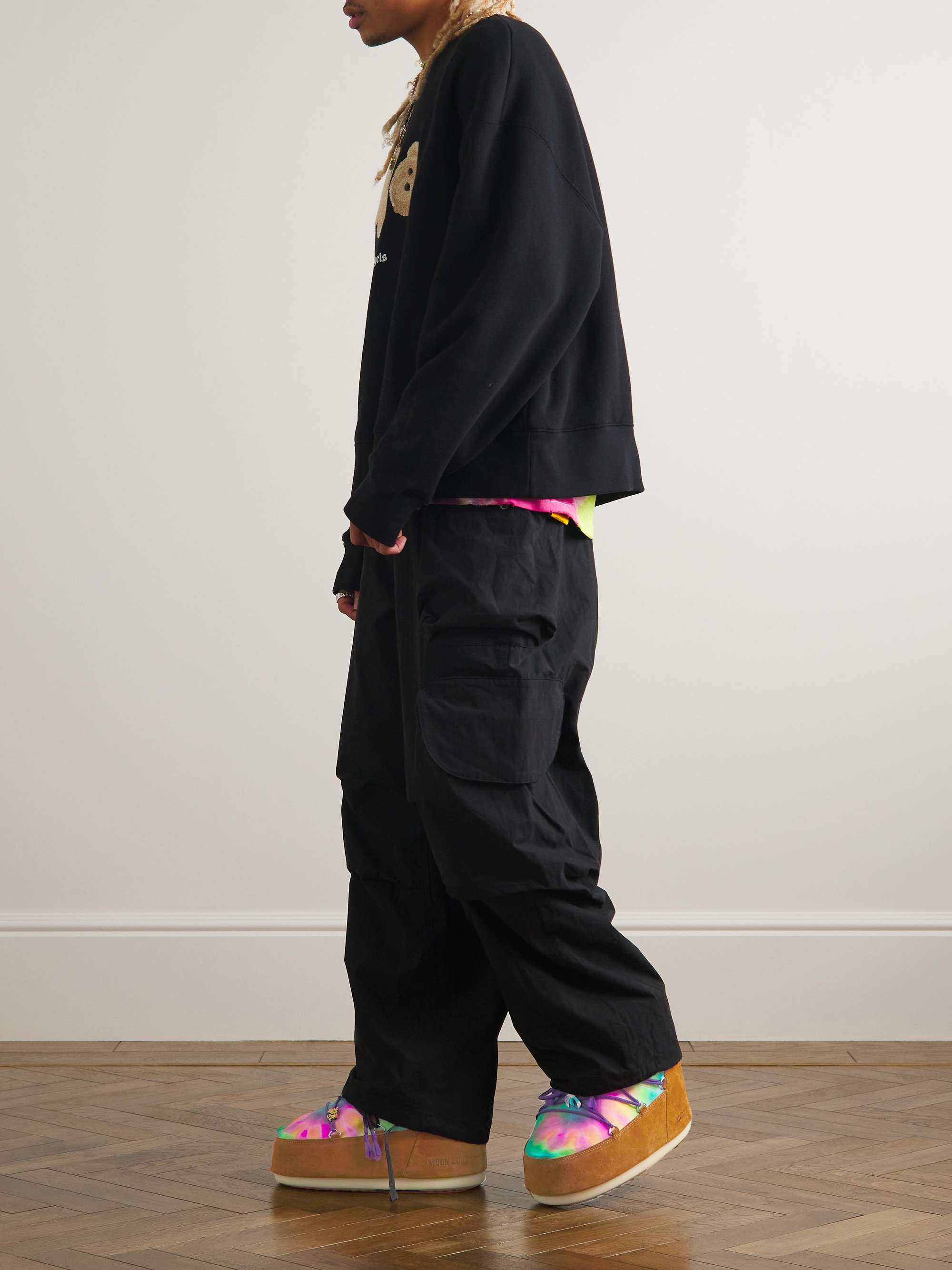 PALM ANGELS + Moon Boot Fleece-Lined Printed Canvas and Suede Snow Boots