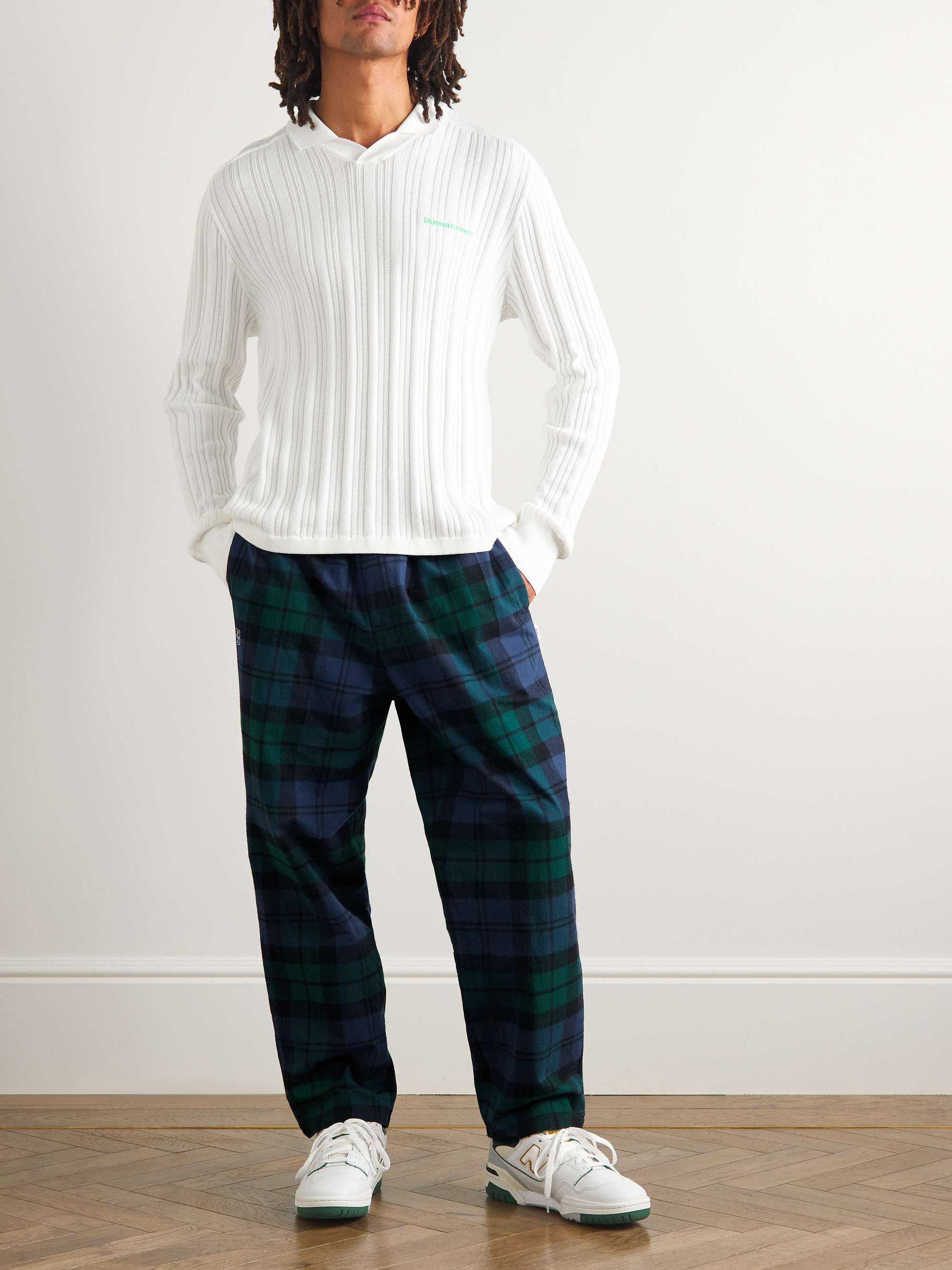 Seagull 03 Appliquéd Cotton-Flannel Drawstring Trousers