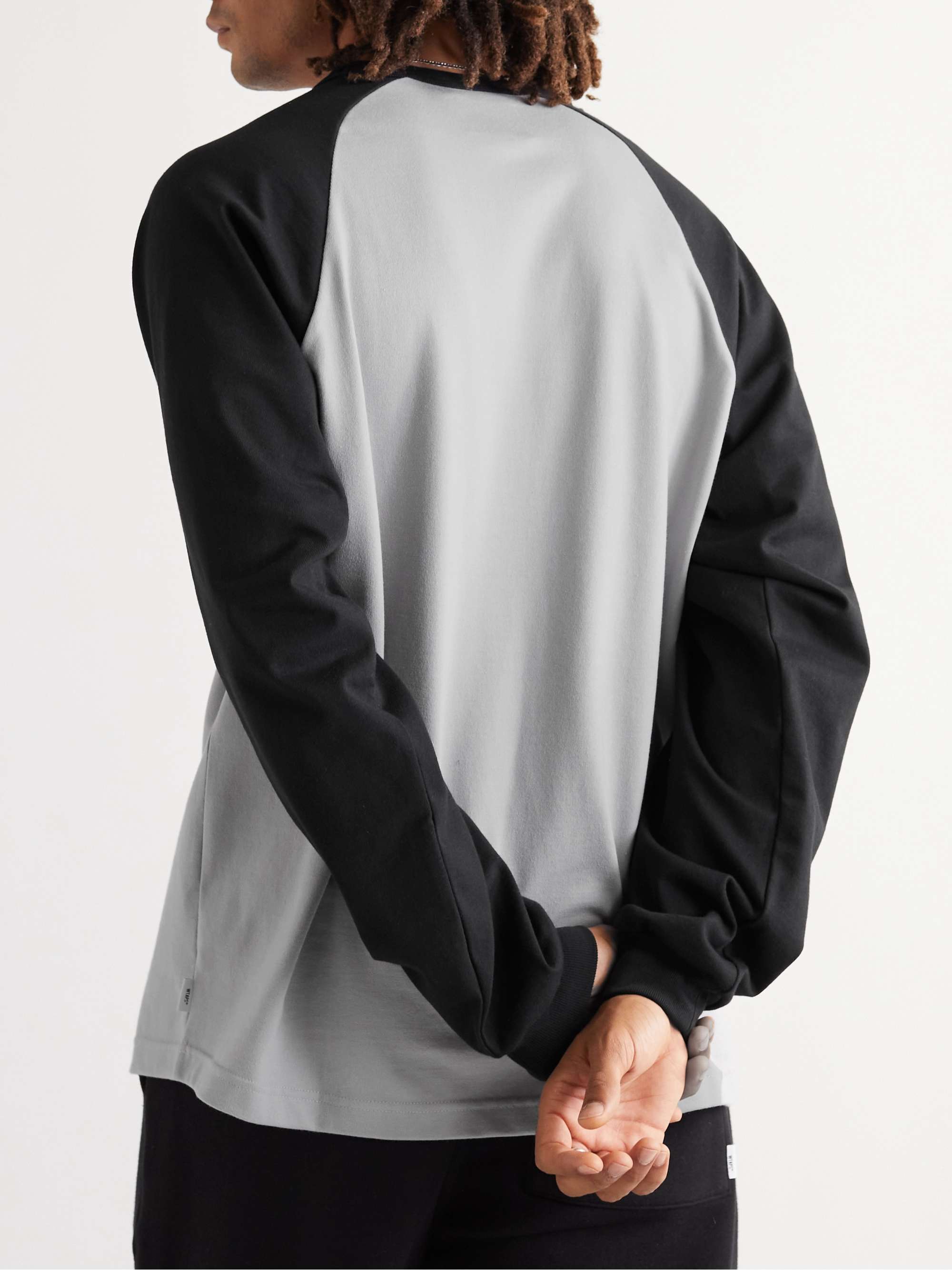 WTAPS® Ian Logo-Appliquéd Two-Tone Cotton-Blend Jersey T-Shirt