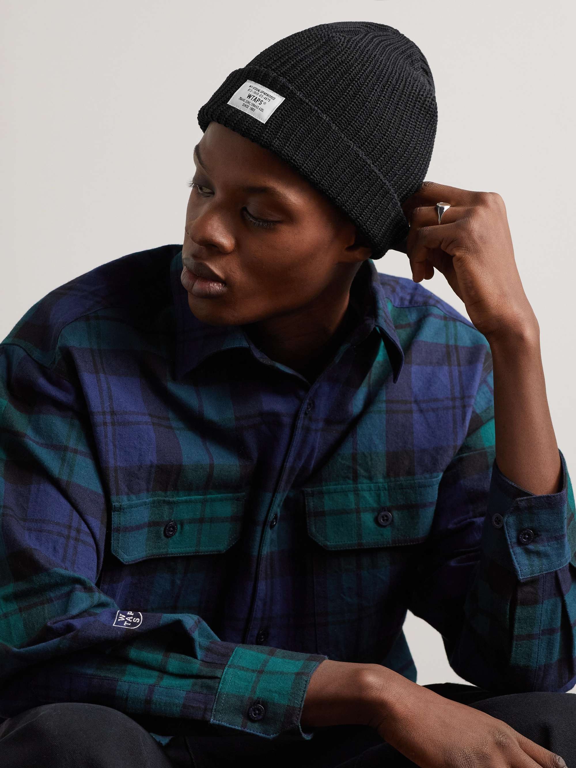 WTAPS® Logo-Appliquéd Ribbed Cotton-Blend Beanie