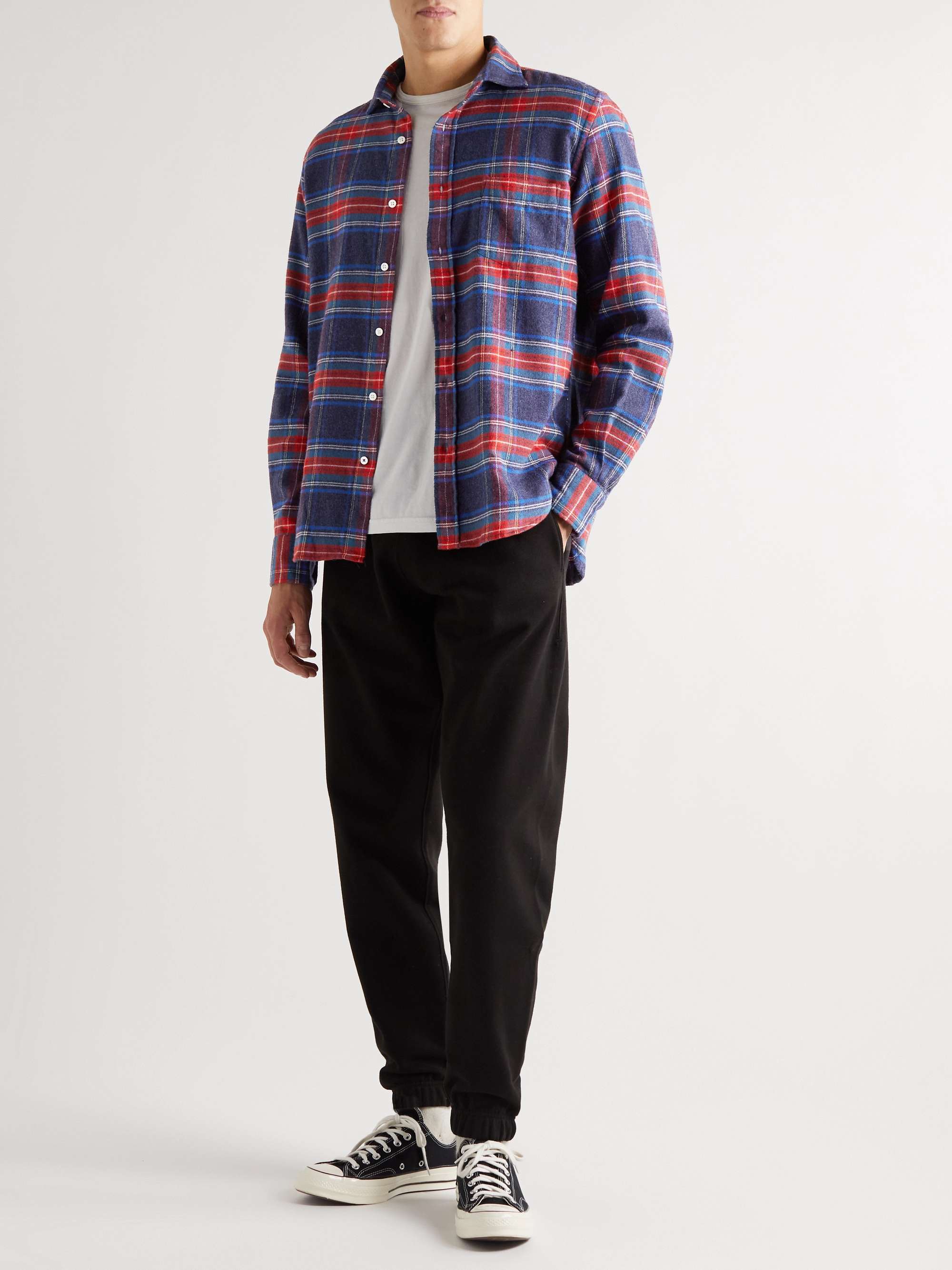 HARTFORD Paul Cutaway-Collar Checked Cotton-Flannel Shirt