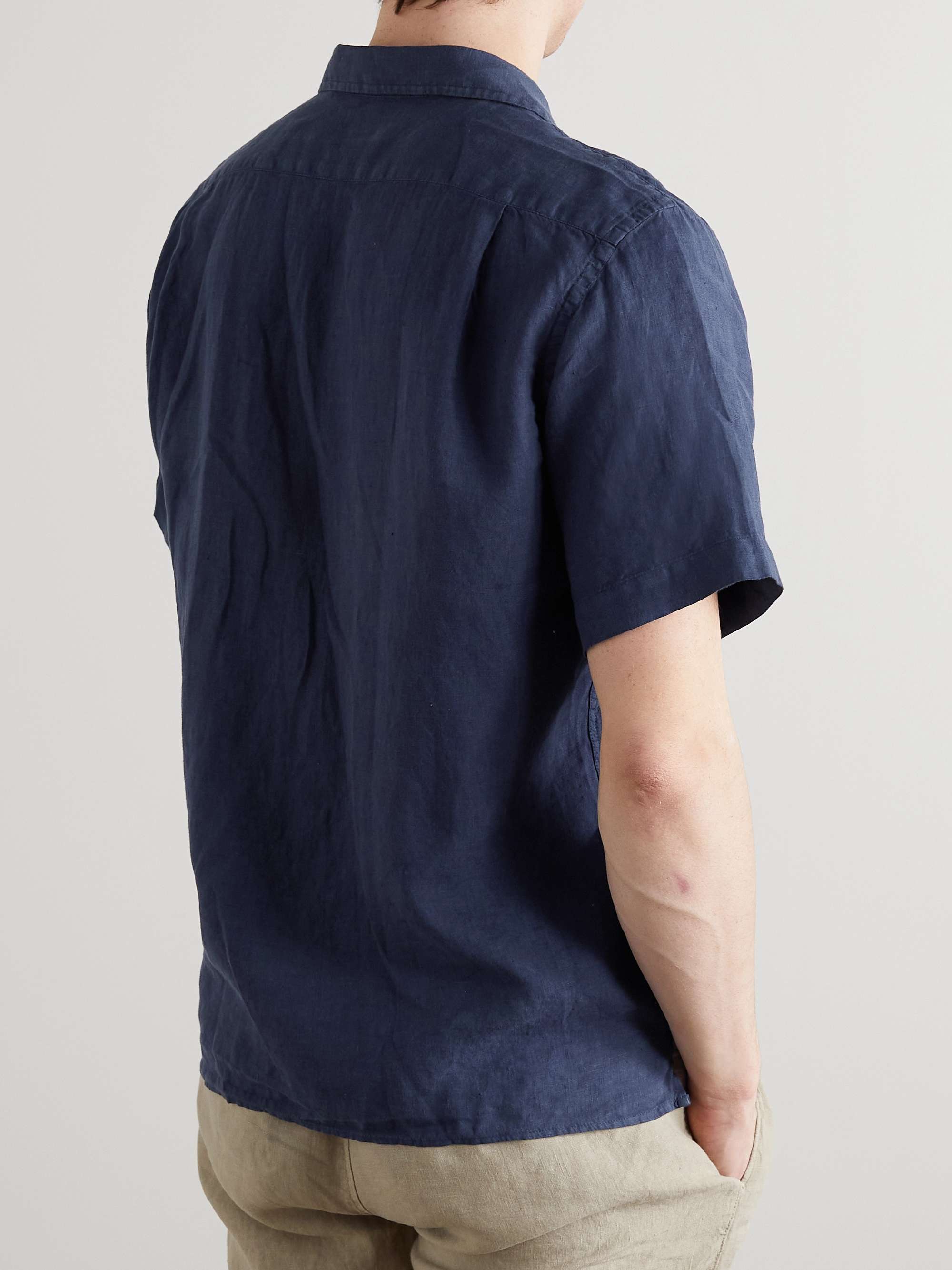 HARTFORD Palm Mc Pat Convertible-Collar Linen Shirt