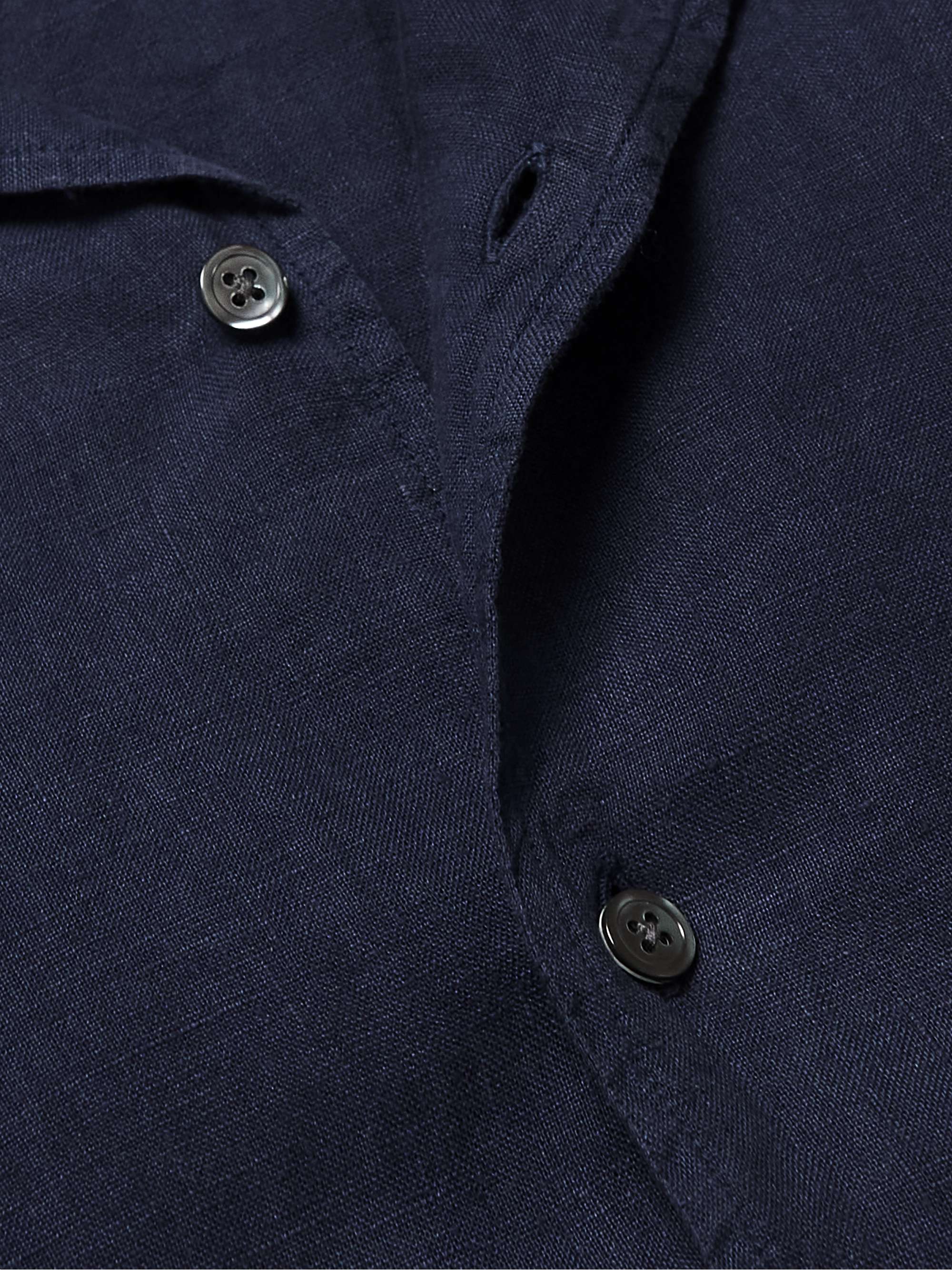 HARTFORD Palm Mc Pat Convertible-Collar Linen Shirt