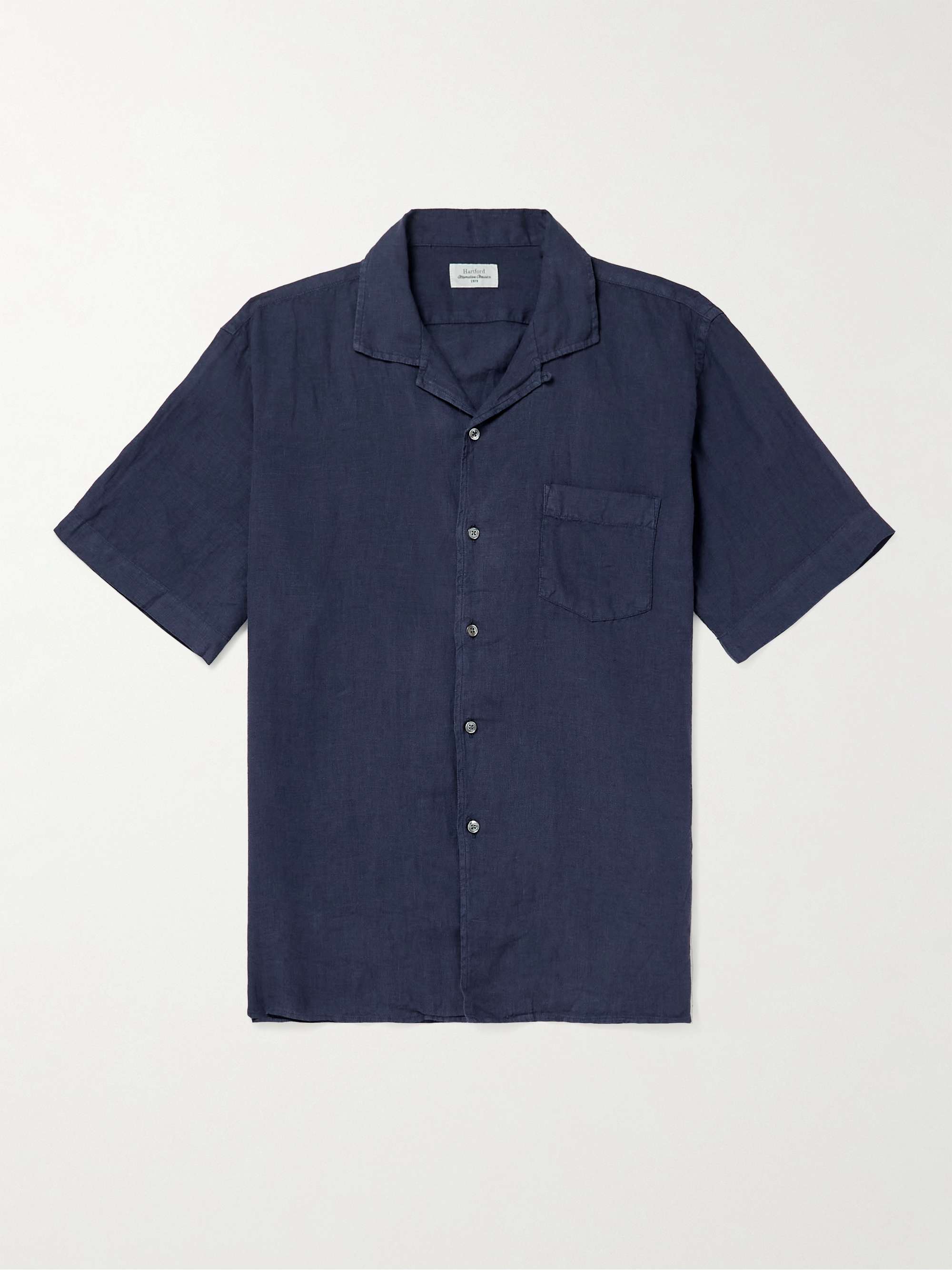 HARTFORD Palm Mc Pat Convertible-Collar Linen Shirt